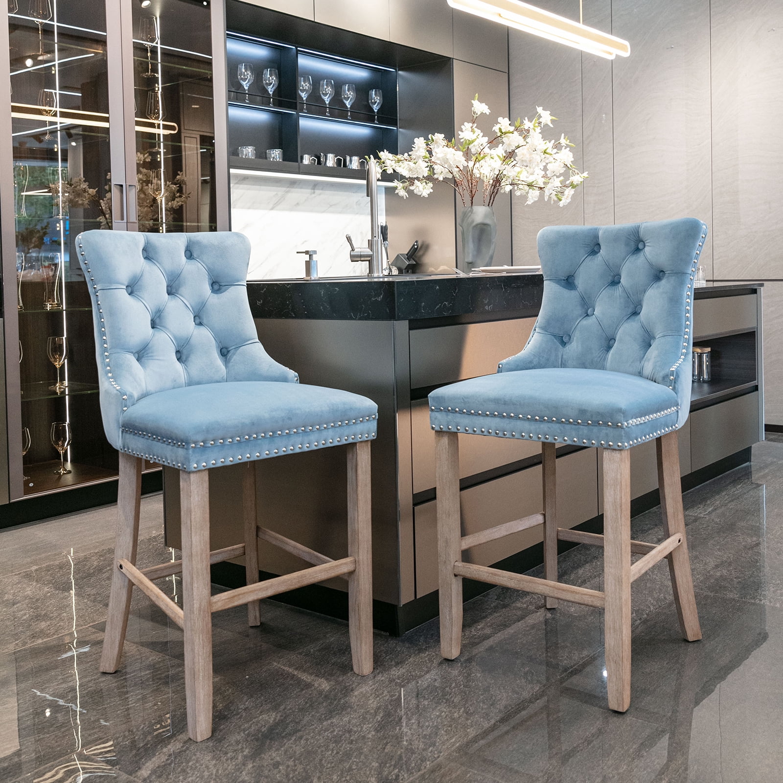 Velvet Bar Stools Set of 2 - 27