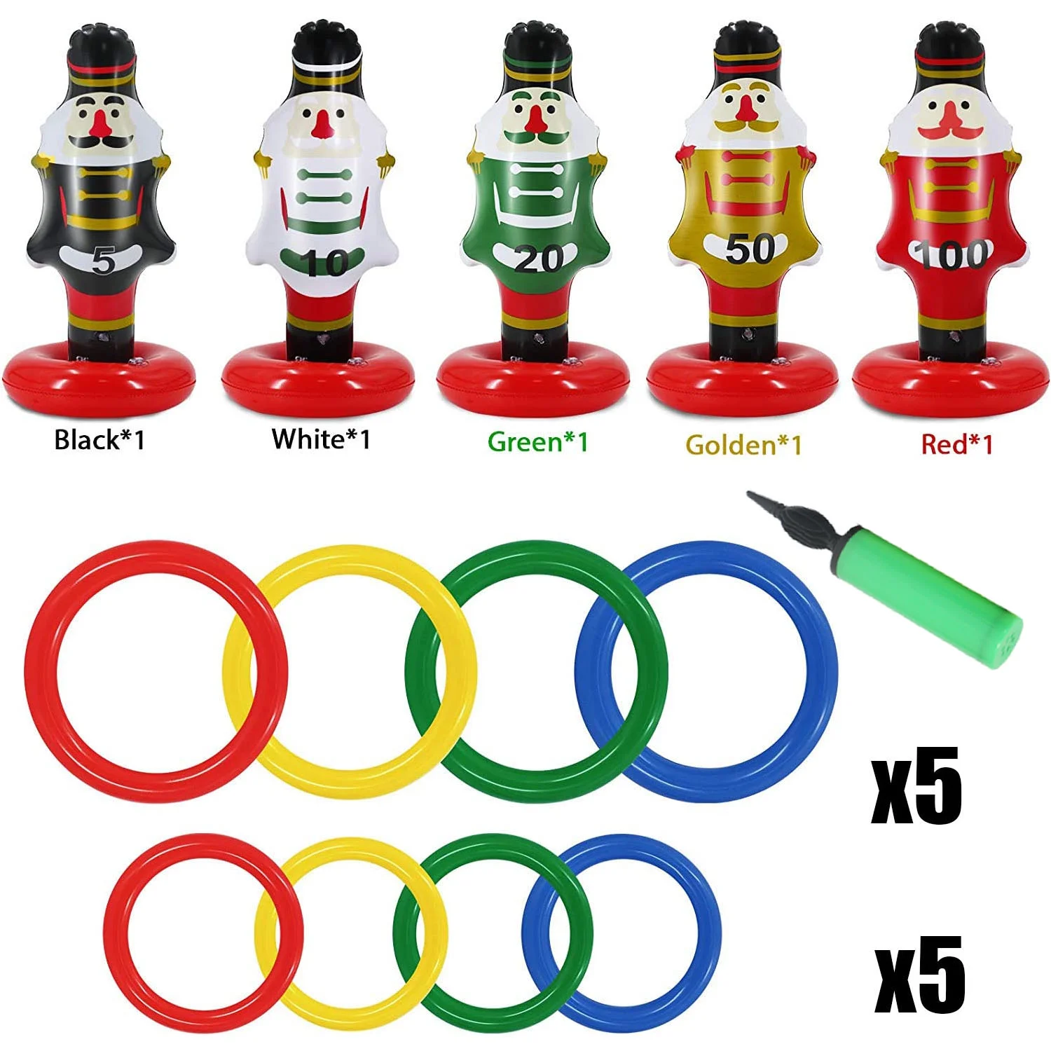 Christmas Nutcrackers Inflatable Ring Toss Games Christmas Party Games Toys for Kids Families Xmas Party Supplies Favors Decoration Indoor Outdoor Yard Games