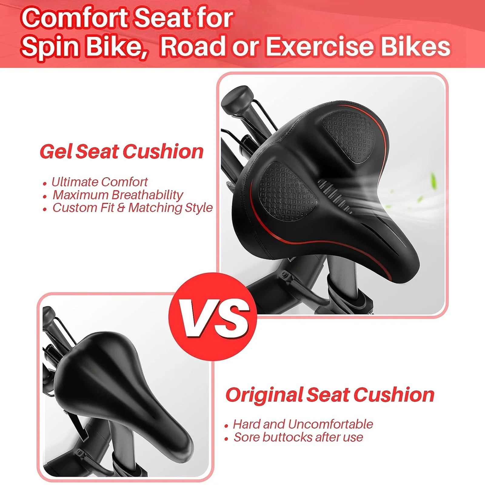 walmeck Breathable Comfortable Bike Seat Widen Saddle with Absorbing Ball