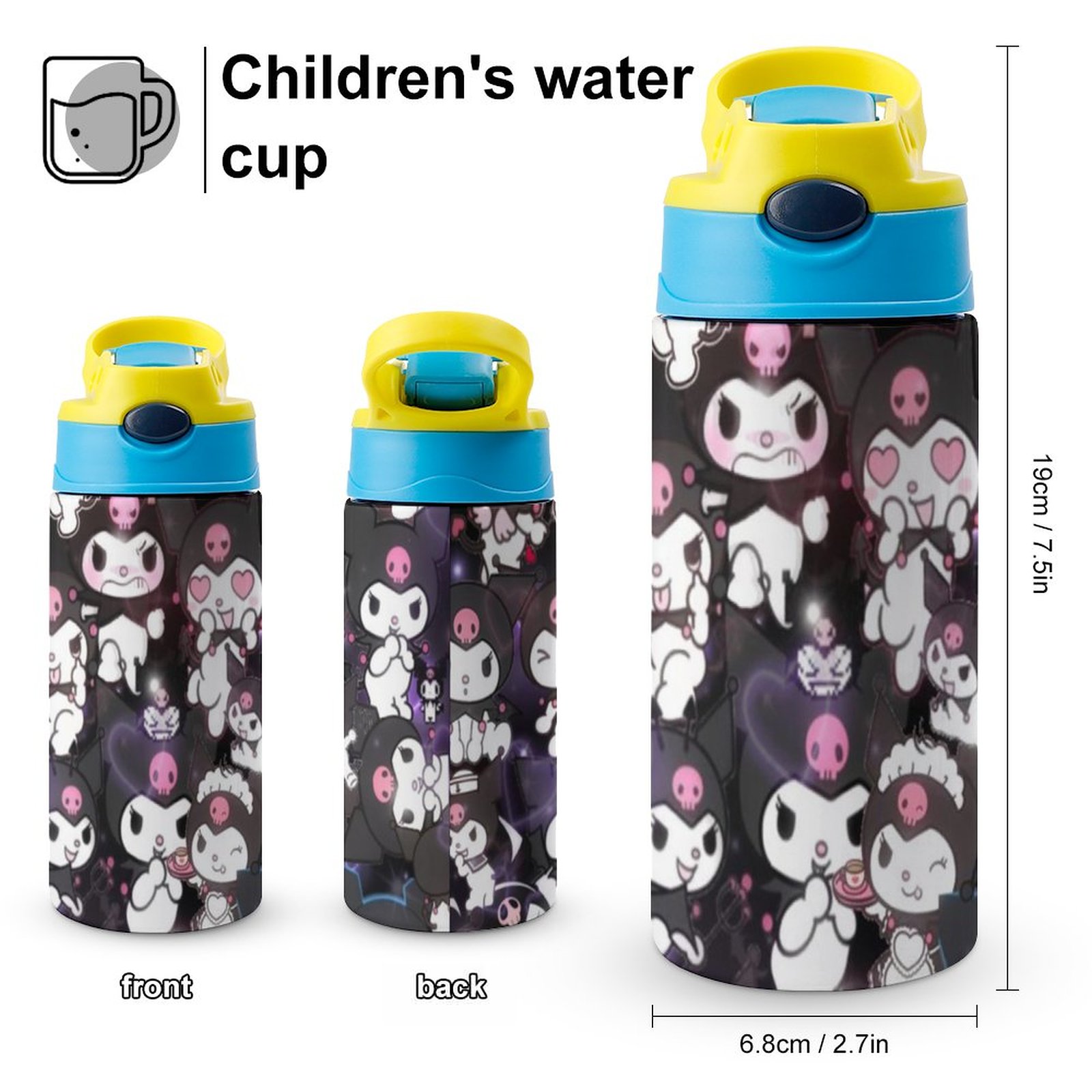 Kuromi My Melody Children's Water Bottle Vacuum Insulated Stainless Steel Cup With Straw Toddler Thermoses