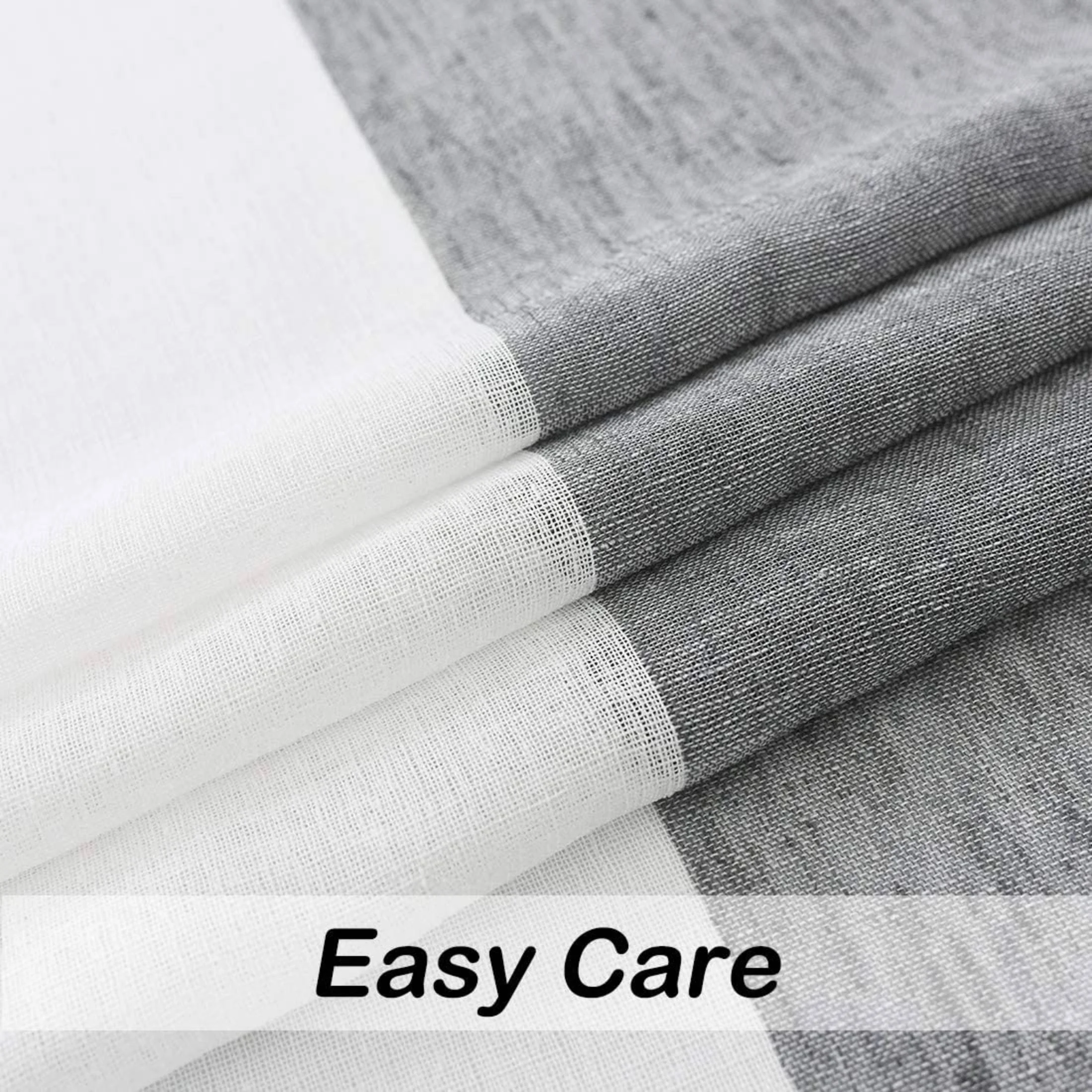 Uptown Home Gray White Color Block Sheer Farmhouse Window Curtain Panels for Living Room Linen Drape Treatment with Rod Pocket for Bedroom, 50