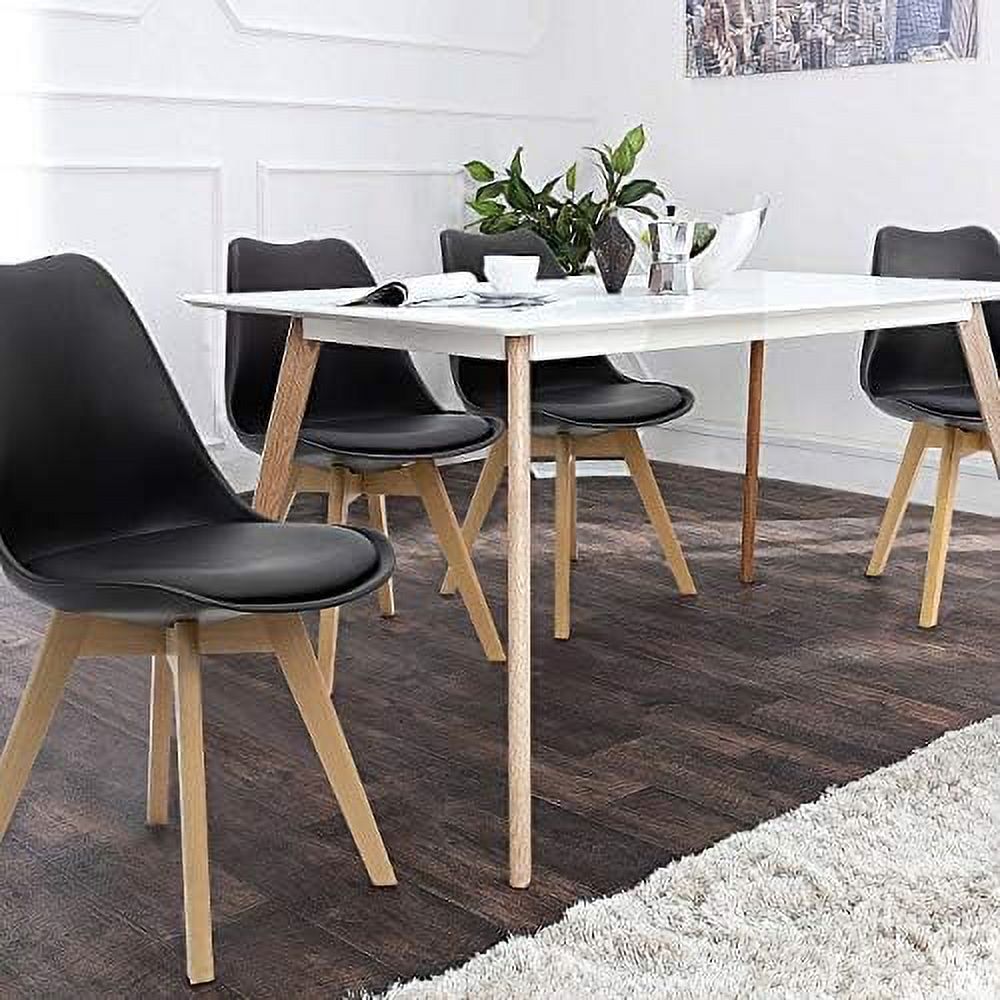 TJUNBOLIFE Mid Century Modern DSW Upholstered Side Chairs with Wood Leg and Soft Padded Cushion for Kitchen  Dining  Bedroom  Living Room Set of 4 (Black)  22.4D x 21.2W x 18.5H
