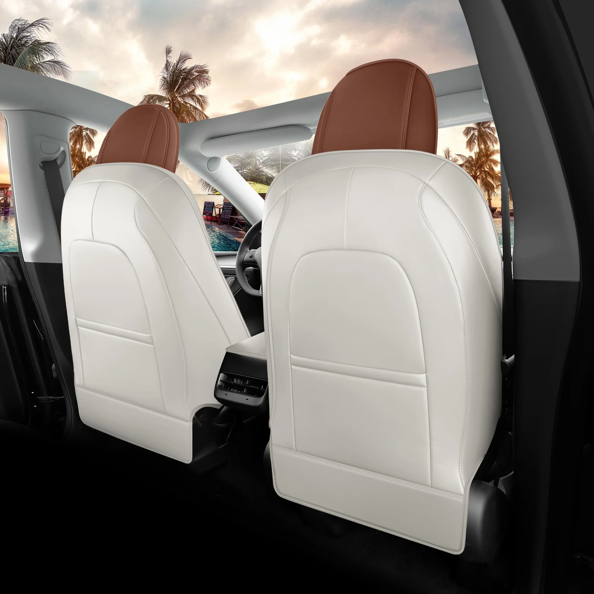 Red Rain Tesla Model Y Seat Covers Brown and Beige Car Seat Cover for Tesla Model Y 2023 2022 2021 2020 2019 2018 2017 (ModelY-Brown+Beige)