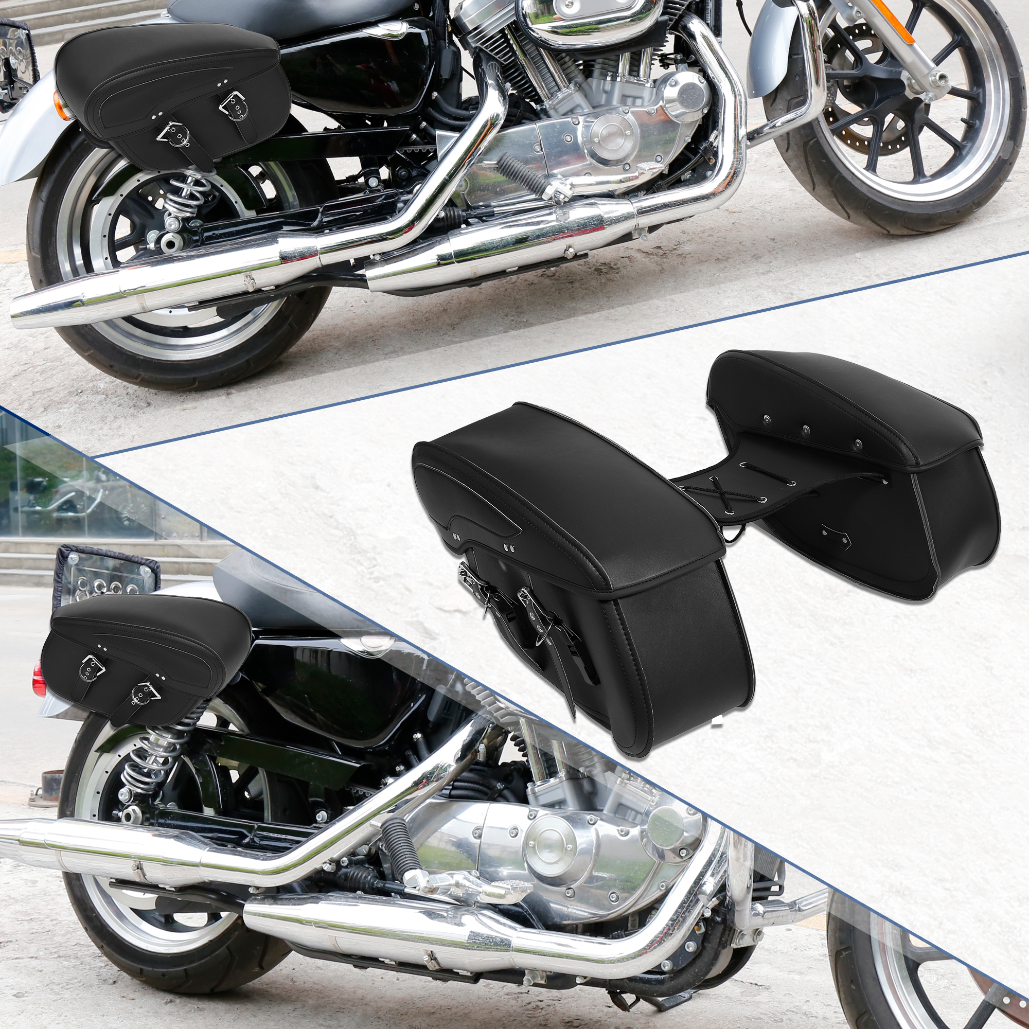 Unique Bargains 1 Pair Universal Motorbike Saddlebag Side Tool Bags Cycling Luggage Bag Adjustable Buckles Black