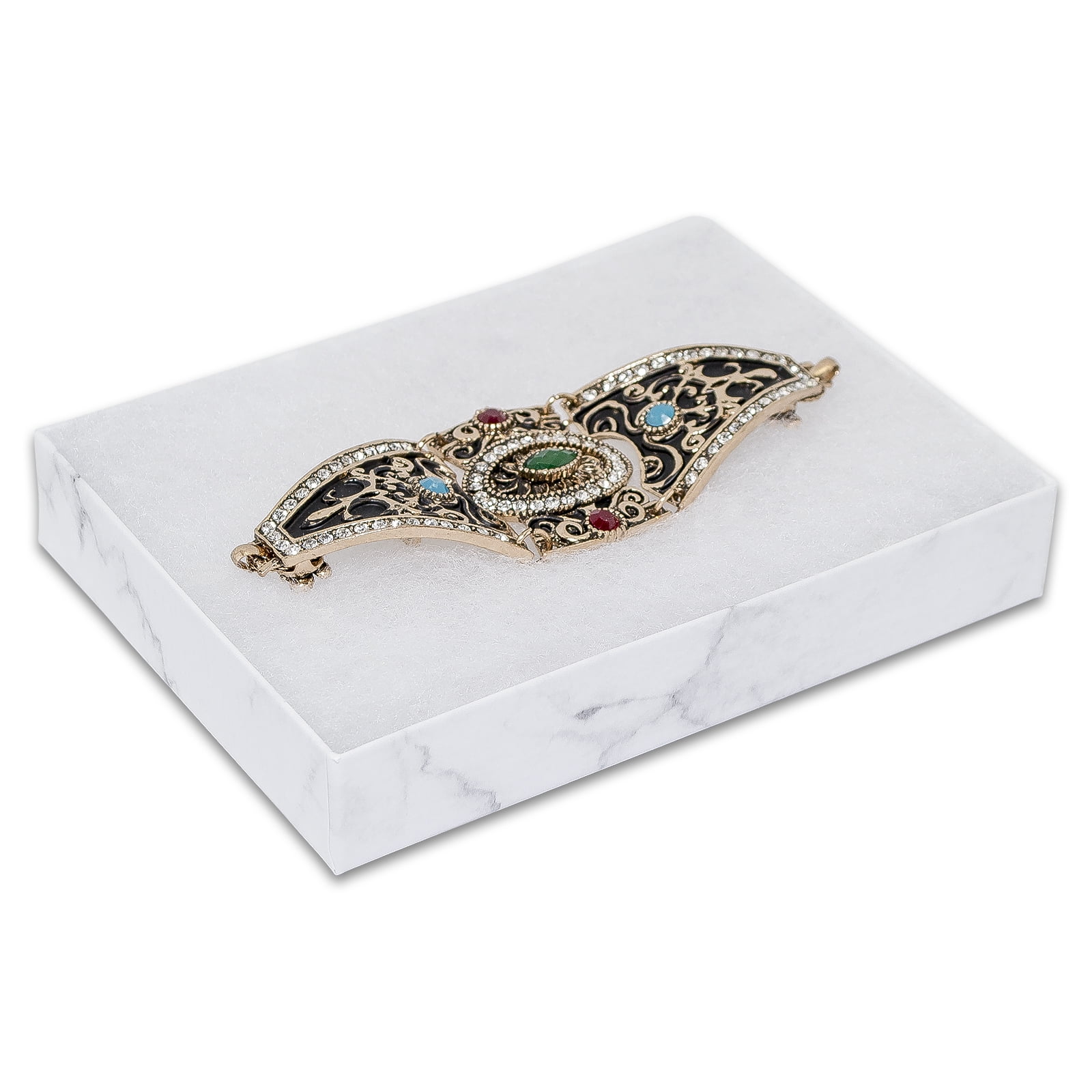 TheDisplayGuys 100-Pack #53 Cotton Filled Cardboard Paper Jewelry Box Gift Case - Marble White (5 7/16