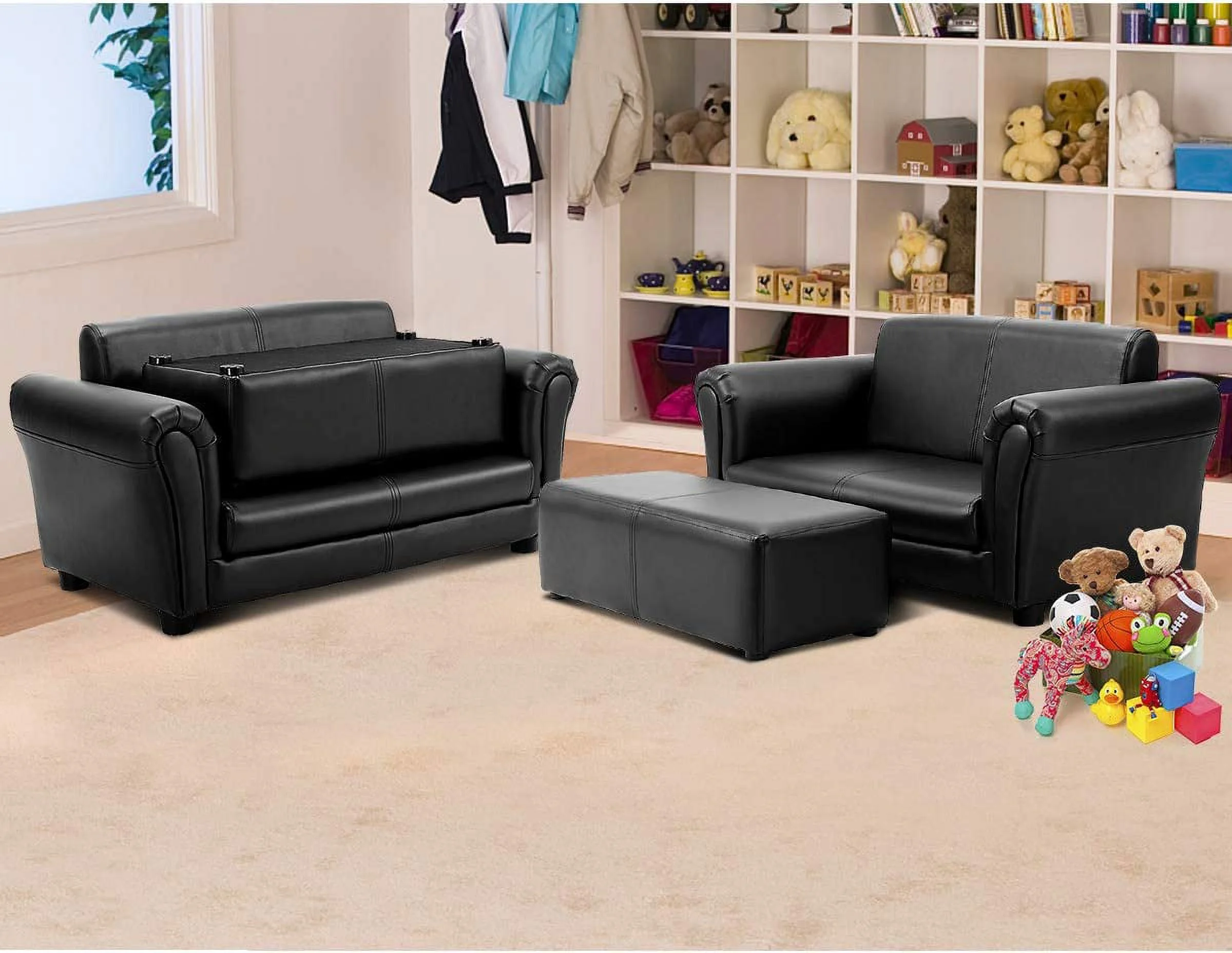 Kids Sofa Set with Ottoman, Upholstered Couch and 2 Seat Armrest Chair Lounge for Boys & Girls Kids Room Decor Toddler Chair (32.5