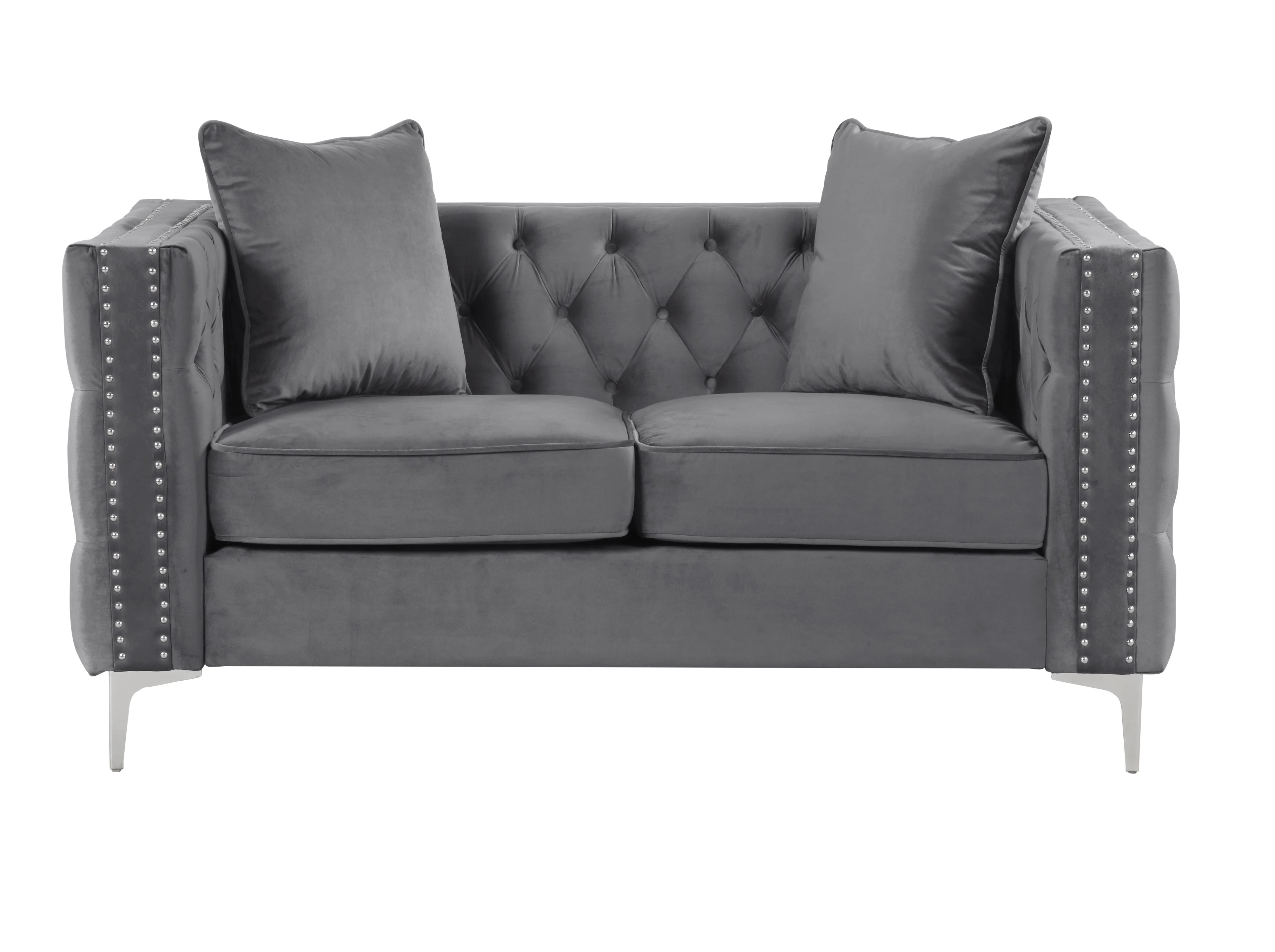 Alexandria - Gray Velvet fabric 3 Pieces Living room Set - 1 Loveseat and 2 Armchairs.