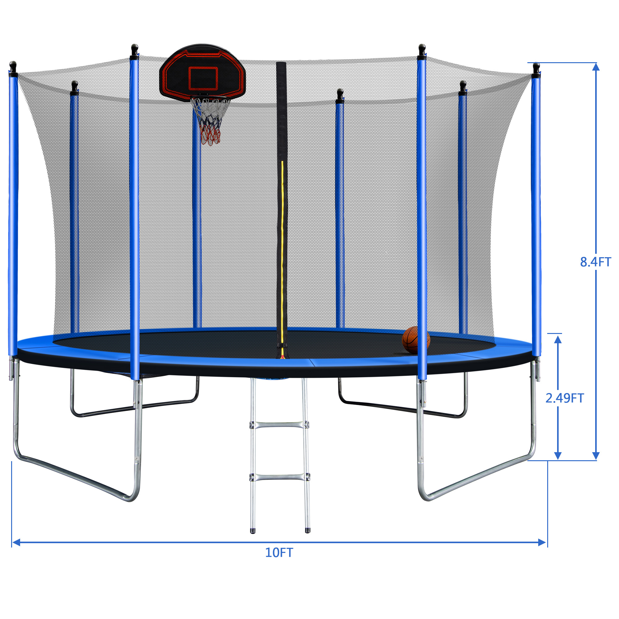 10FT Trampoline with Basketball Hoop and Safety Features - 10FT - 130.07 - Jump, play basketball, and stay safe with our advanced design!