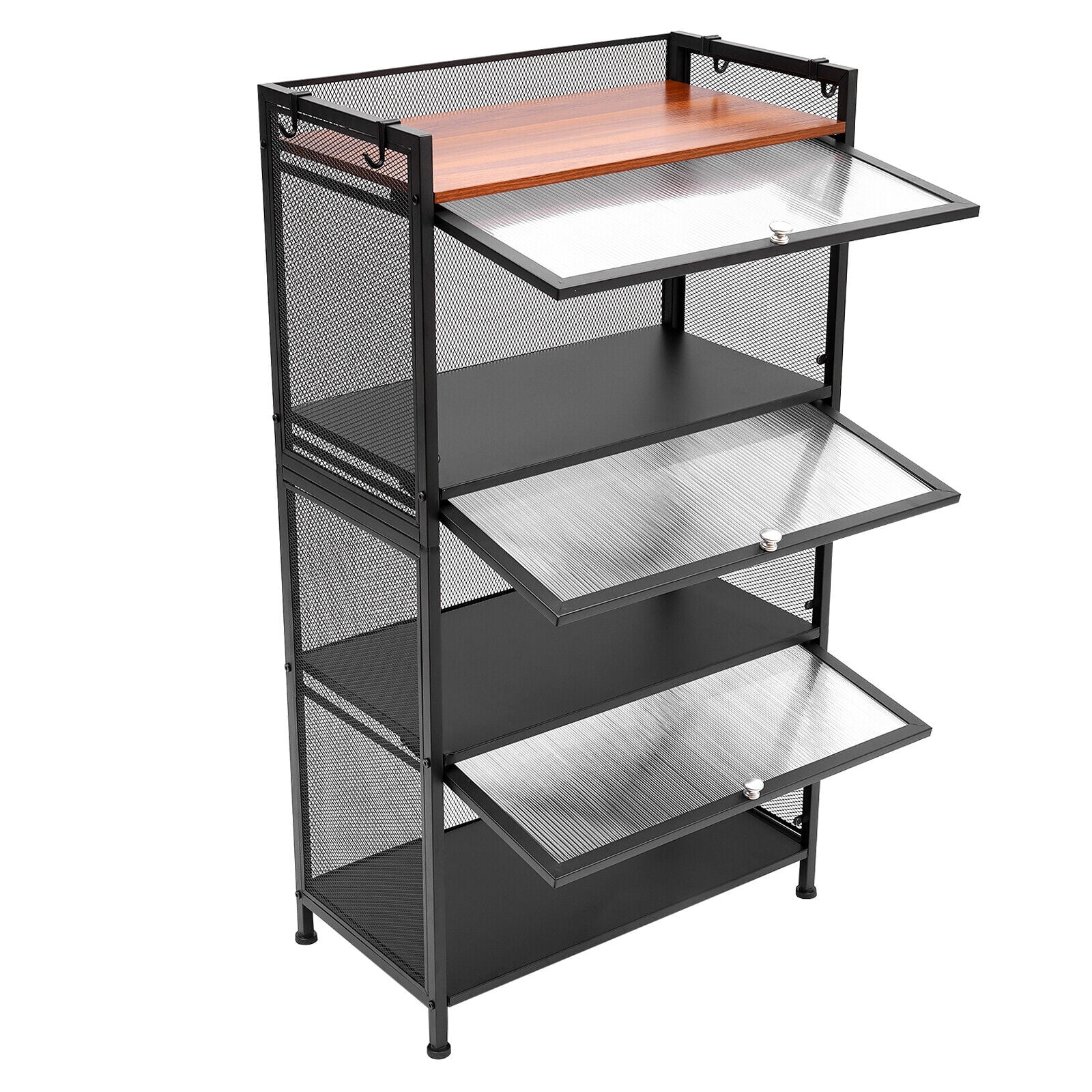 4 Tier Kitchen Bakers Rack, Kitchen Metal Microwave Rack Storage Shelf Standing Oven Stand Organizer Black Storage Cabinet for Pots Pans
