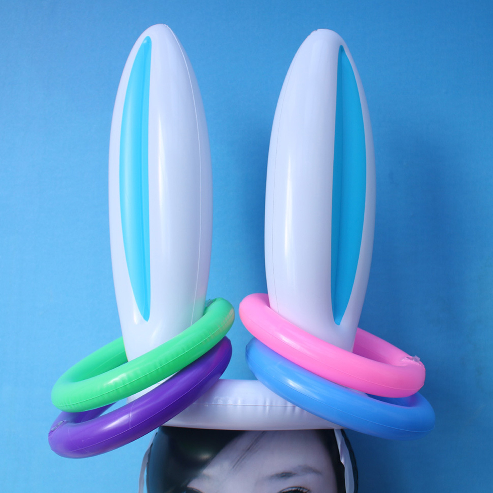 WINDLAND Easter Inflatable Bunny Ear Ring Toss Game Kit Inflation Handheld Pump for Home Festival Party Decoration