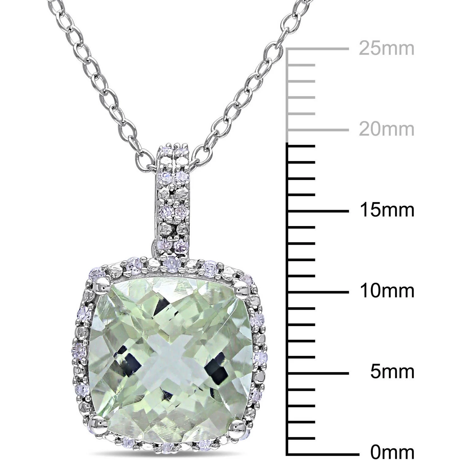 Miabella Women's 4 Carat T.G.W. Cushion Checkerboard-Cut Green Quartz and 1/10 Carat T.W. Round-Cut Diamond Sterling Silver Halo Pendant with Chain