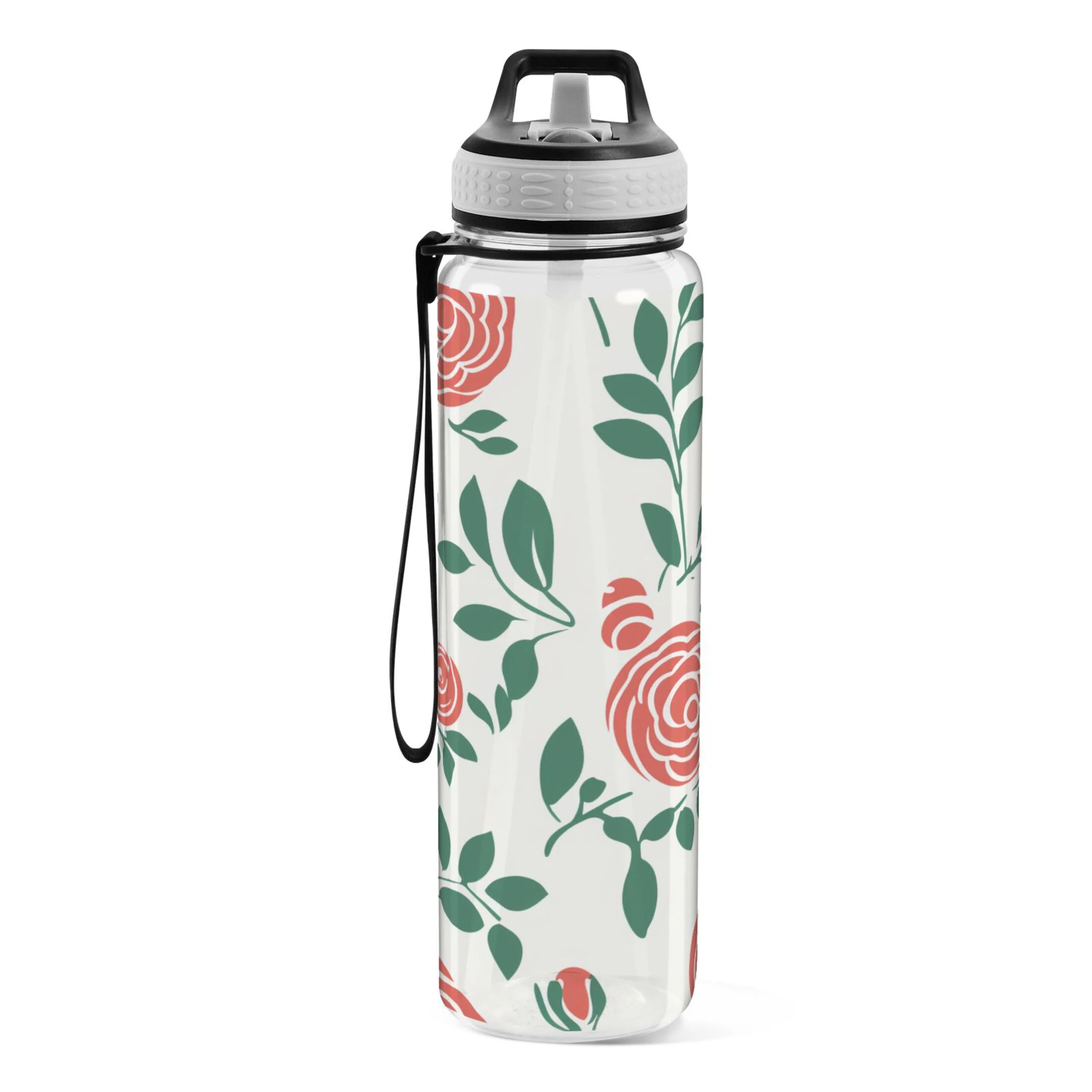Peony Abstract Flowers 32oz Sports Water Bottles Leakproof Tritan Bottle with Straw BPA Free Clear Bottle for Fitness Gym Outdoor Cycling