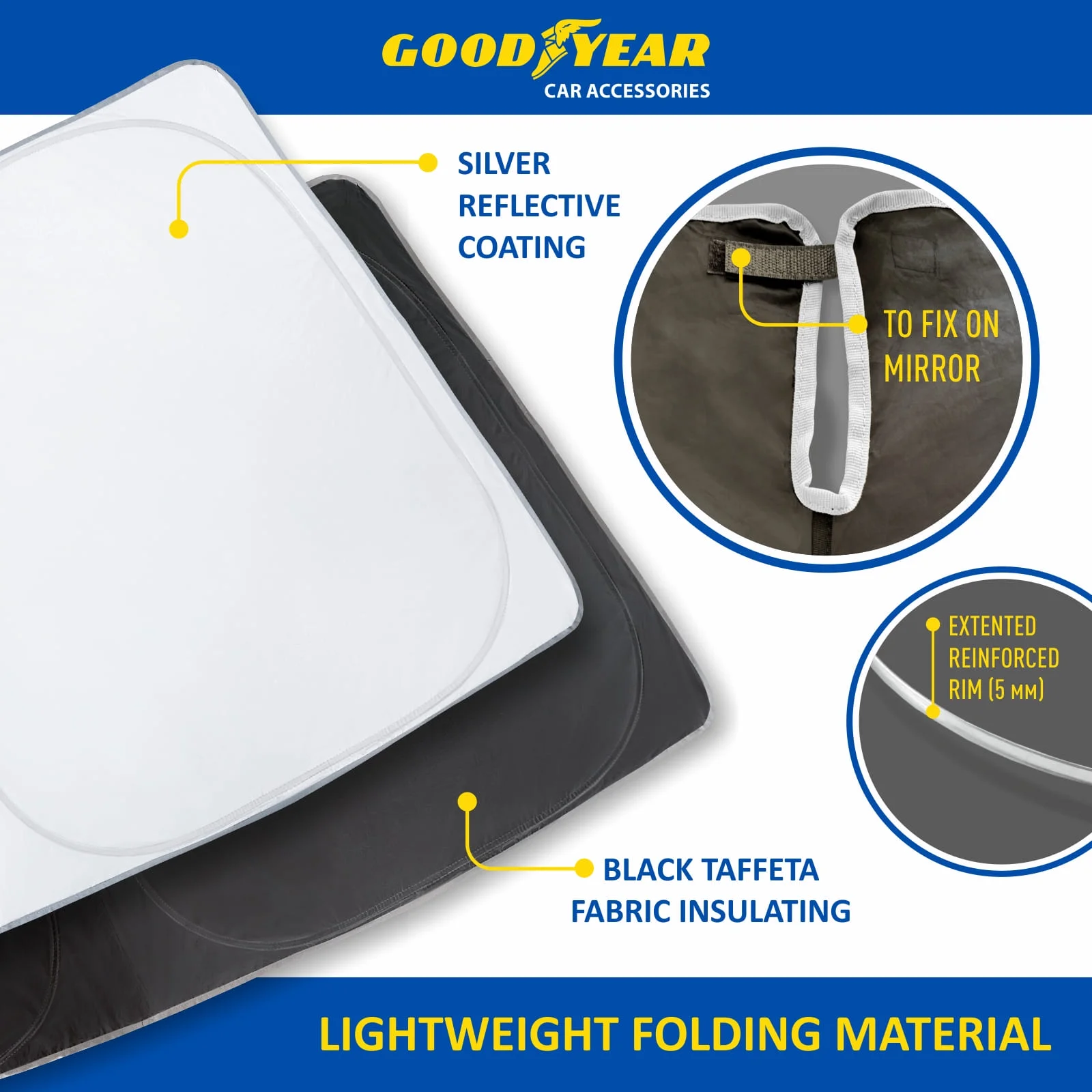 Goodyear Foldable Windshield Sun Shade for Ford Fusion 2013-2022, Custom-Fit Car Windshield Cover, Car Sunshade, UV Protection, Vehicle Sun Protector,Auto Car Window Shades for Front Window - GY008256