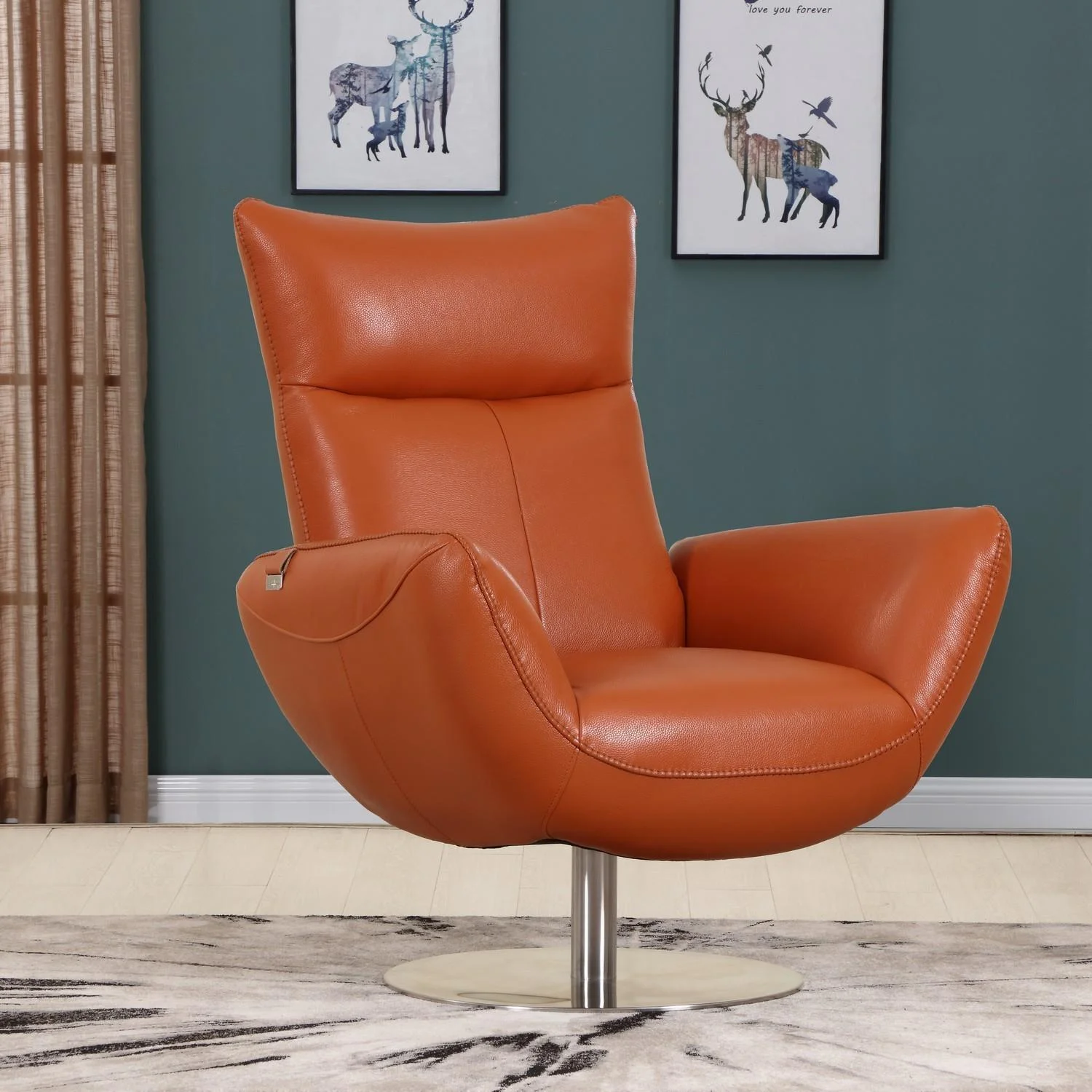CAMEL Italian Top Grain Leather Swivel Lounge Chair C74-CAMEL-CH Global United