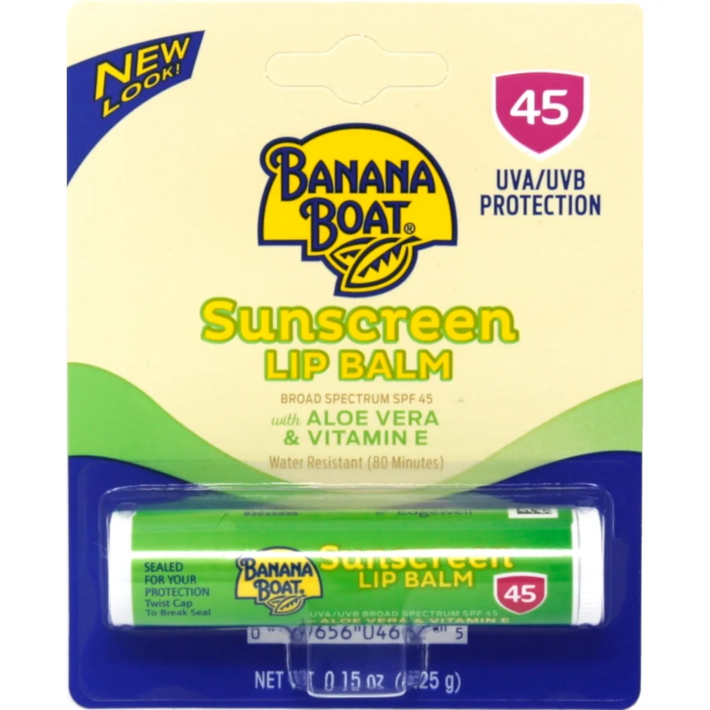 6 Pk Banana Boat Aloe Vera with Vitamin E Sunscreen Lip Balm, SPF 45 - .15oz Ea