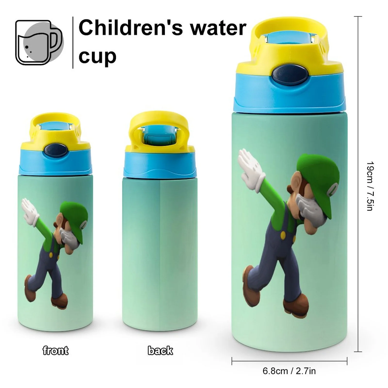 Fun Game Luigi's Mansion Kid's Insulated Water Bottle With Straw Vacuum Stainless Steel Cup Leak-Proof Children Toddler Thermoses