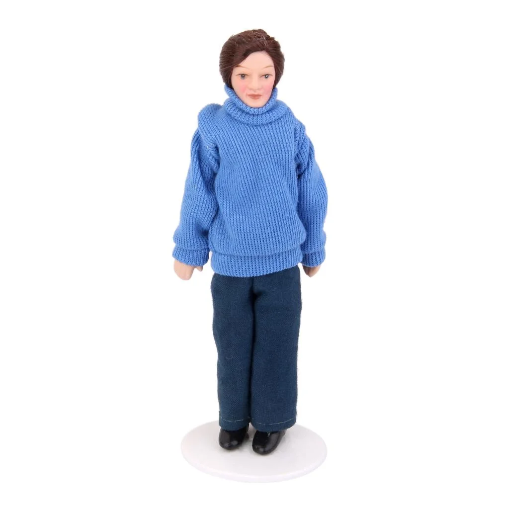 1/12 Dollhouse Miniature Porcelain Doll Pretty Modern Man in Sweater People Figures Model Display