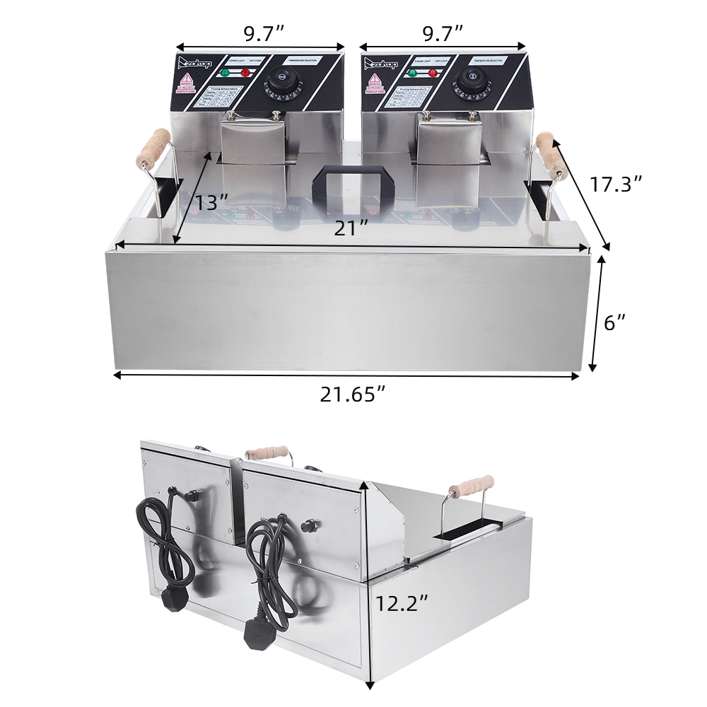 Lowestbest Electric Fryers with Baskets, Electric Frying Pan Oil Pan with Temperature Control, Stainless Steel Large Single-Cylinder Electric Deep Fryers for Kitchen