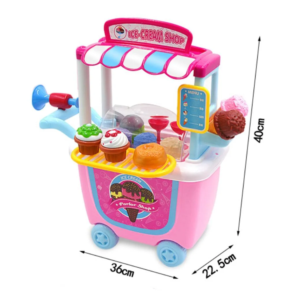 Cream Candy Cart Food Dessert and Cash Trolley Set Toy with Music and Lighting Kids and Girls Toys Ice Cream Shop