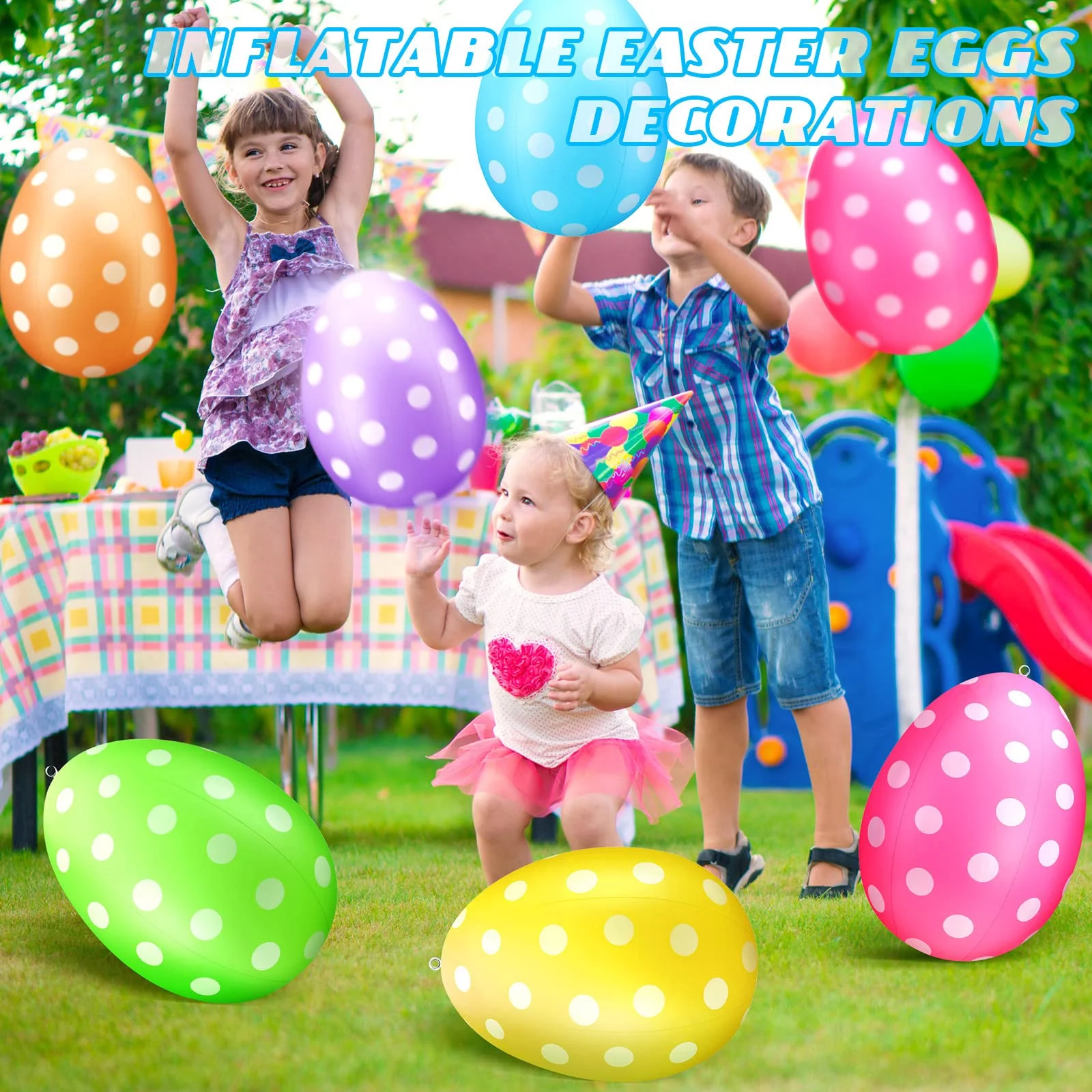1PC Inflatable Easter Egg Decorations Easter Inflatable Outdoor Decorations Kids Toys Colorful Eggs Inflatable Easter Egg Decorations For Patio Garden Party
