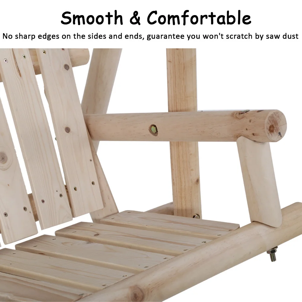 YRLLENSDAN Wooden Swing Chair, 67 inch A-Frame Free Standing Porch Swings, Outdoor Log Porch Swing Wooden frame Garden Swing Patio Beach Swing Set Patio Chairs