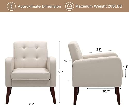 NLIBOOMLife Mid Century Modern Arm Chair  Button-Tufted Upholstered Accent Chairs for Bedrooms Living Room Chair with Solid Wood Legs Linen Fabric Comfy Lounge Chair  Dark Grey