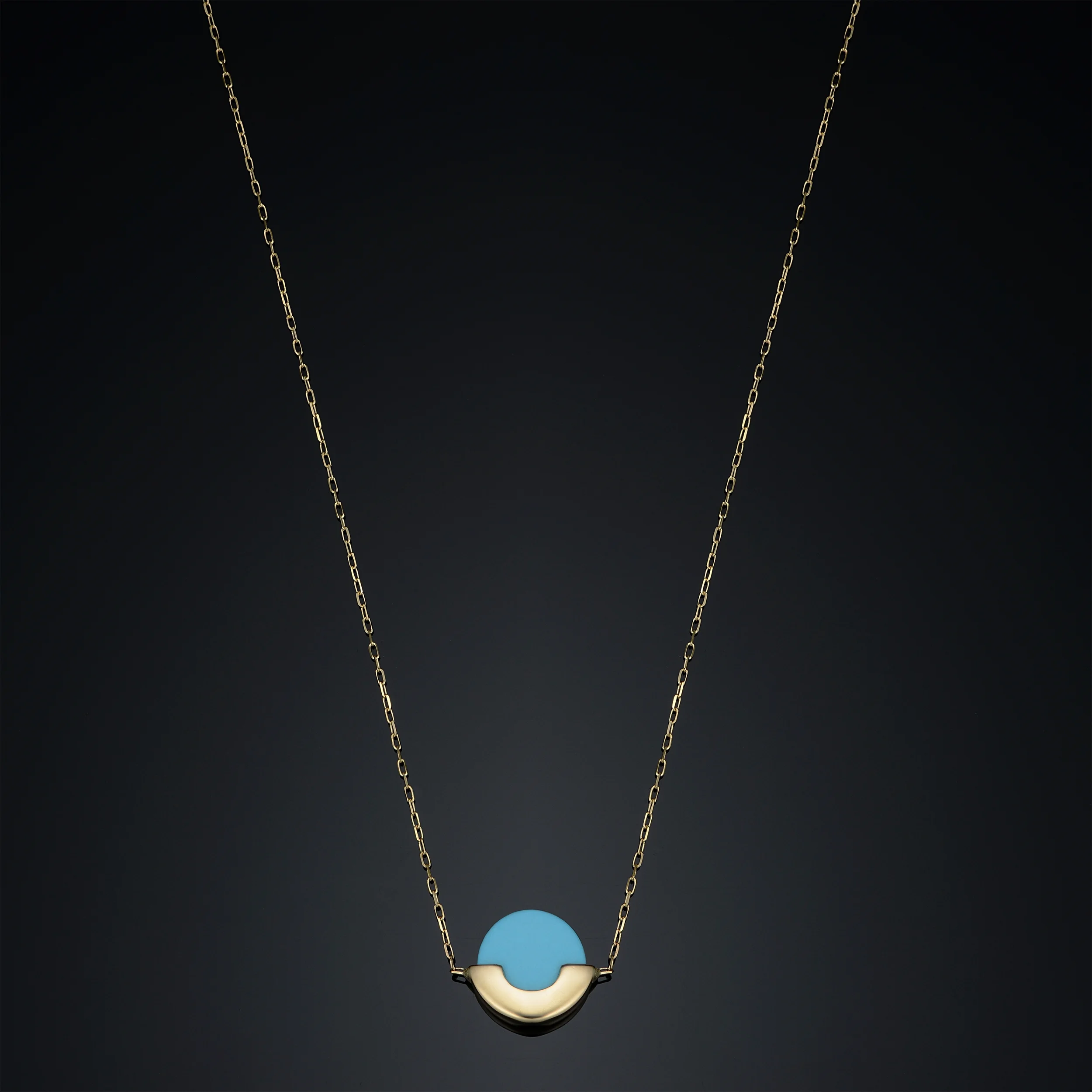 14k Yellow Gold Turquoise Adjustable Length Necklace (adjusts to 16