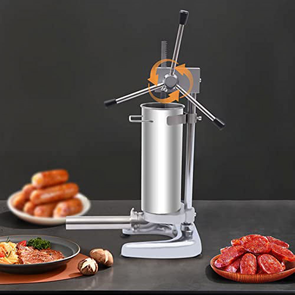 Vertical Sausage Stuffer Machine 3L Kitchen Sausage Maker with 4 x Filling Tubes Stainless Steel Manual Meat Sausage Filler for Home Use and Fast Food Restaurants 17.7x 6.9x 4.7in