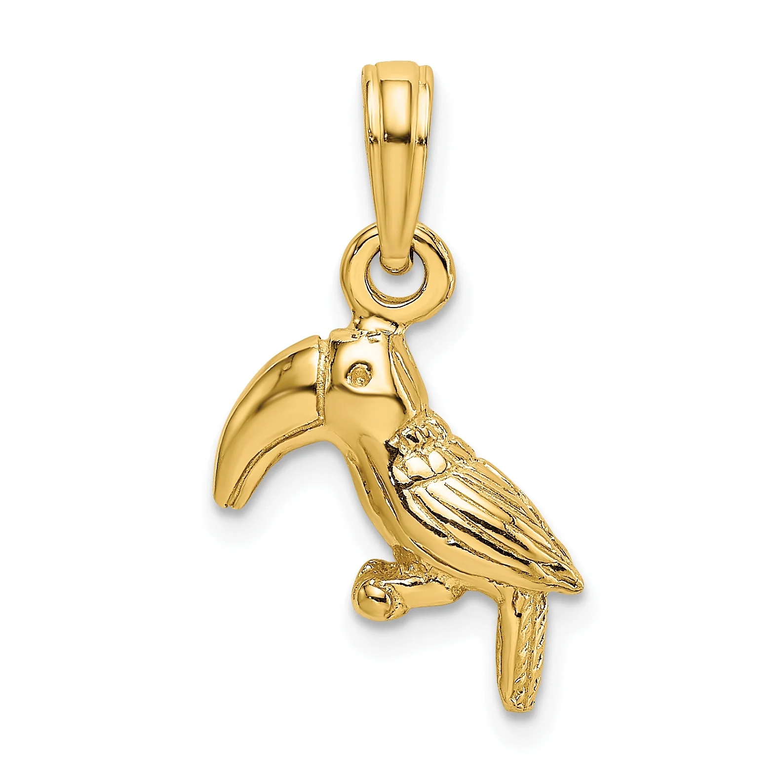 Carat in Karats 10K Yellow Gold 3-D Textured Polished Toucan Bird Pendant Charm (18.8mm x 12.3mm) With 10K Yellow Gold Lightweight Rope Chain Necklace 16''