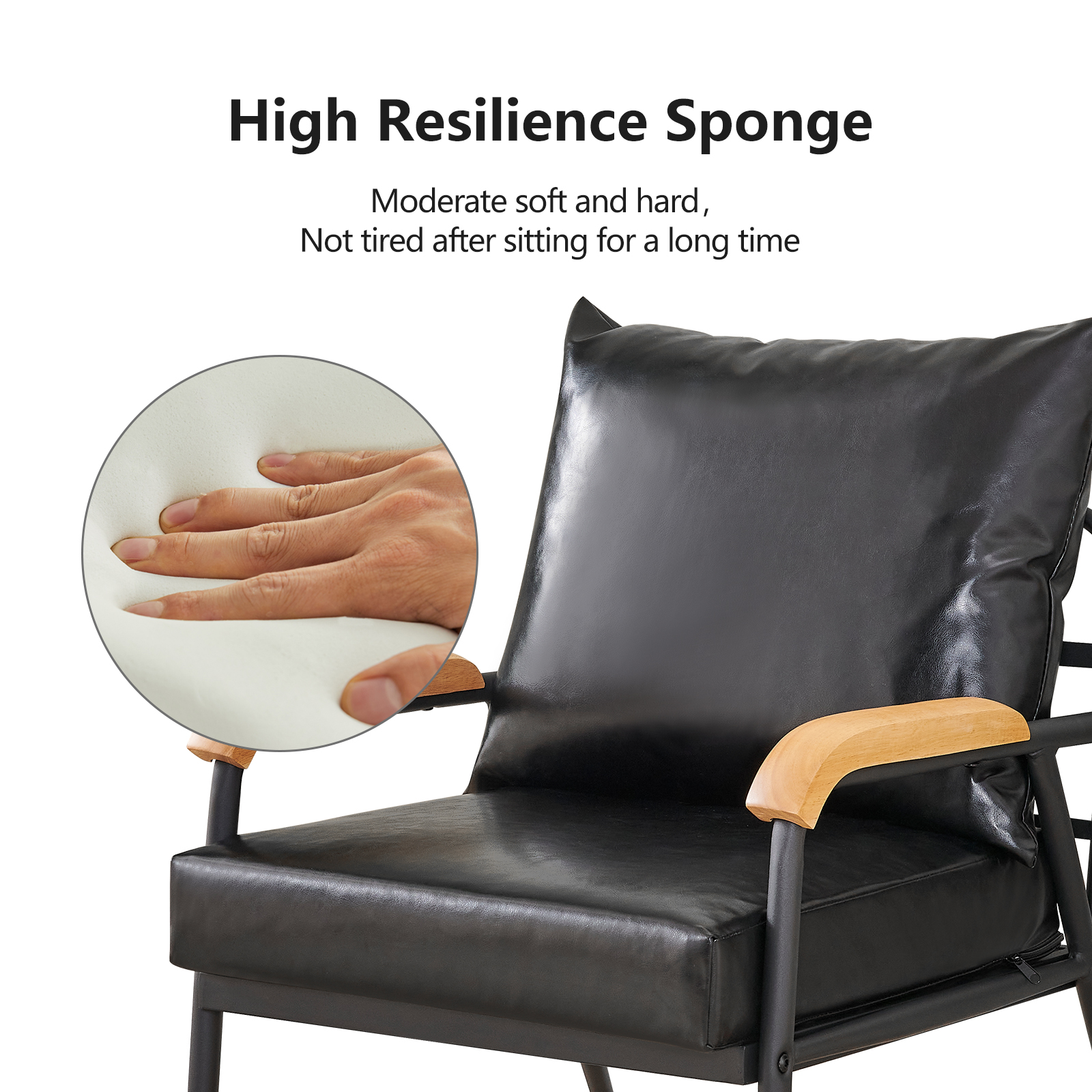 Clipop  Faux Leather Single Sofa Couch, Modern Accent Armchair with Solid Wood Armrest and Sturdy Metal Frame, for Living Room,Adult, Black