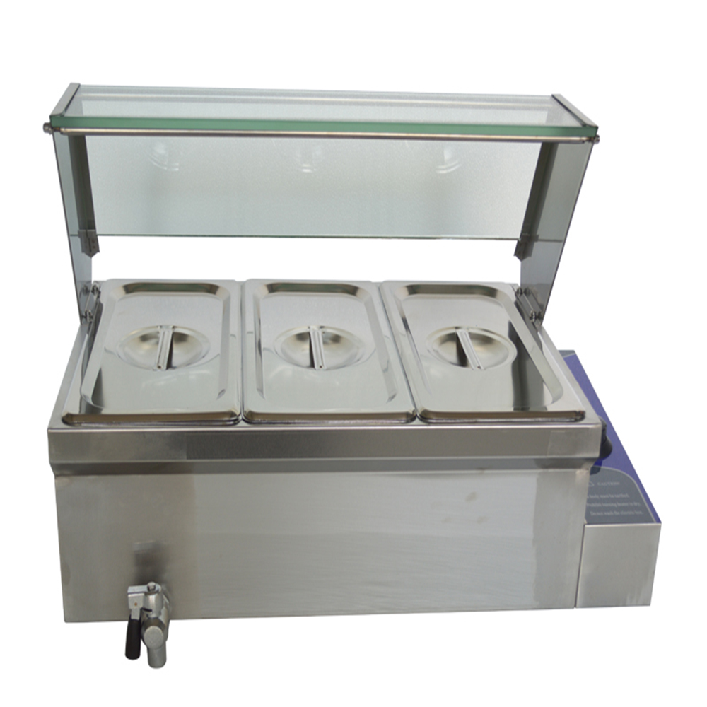 TECHTONGDA Commercial Food Warmer Stainless Steel Bain Marie Buffet Countertop 3-Pot Electric Steam Table 6