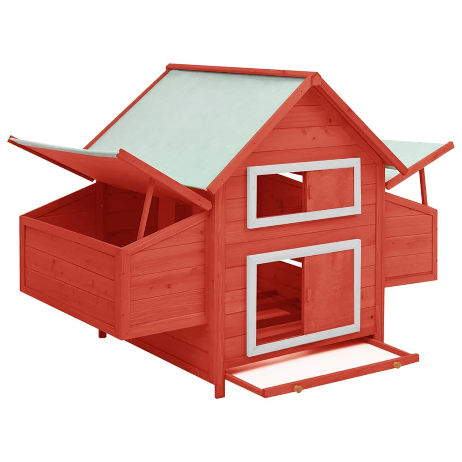 moobody Wooden Chicken Coop Cage with Pull Out Tray and Nest Box Hen Hutch Poultry House Pet Animal Home Red for Garden, Backyard, Lawn 59.8 x 37.7 x 43.3 Inches (W x D x H)