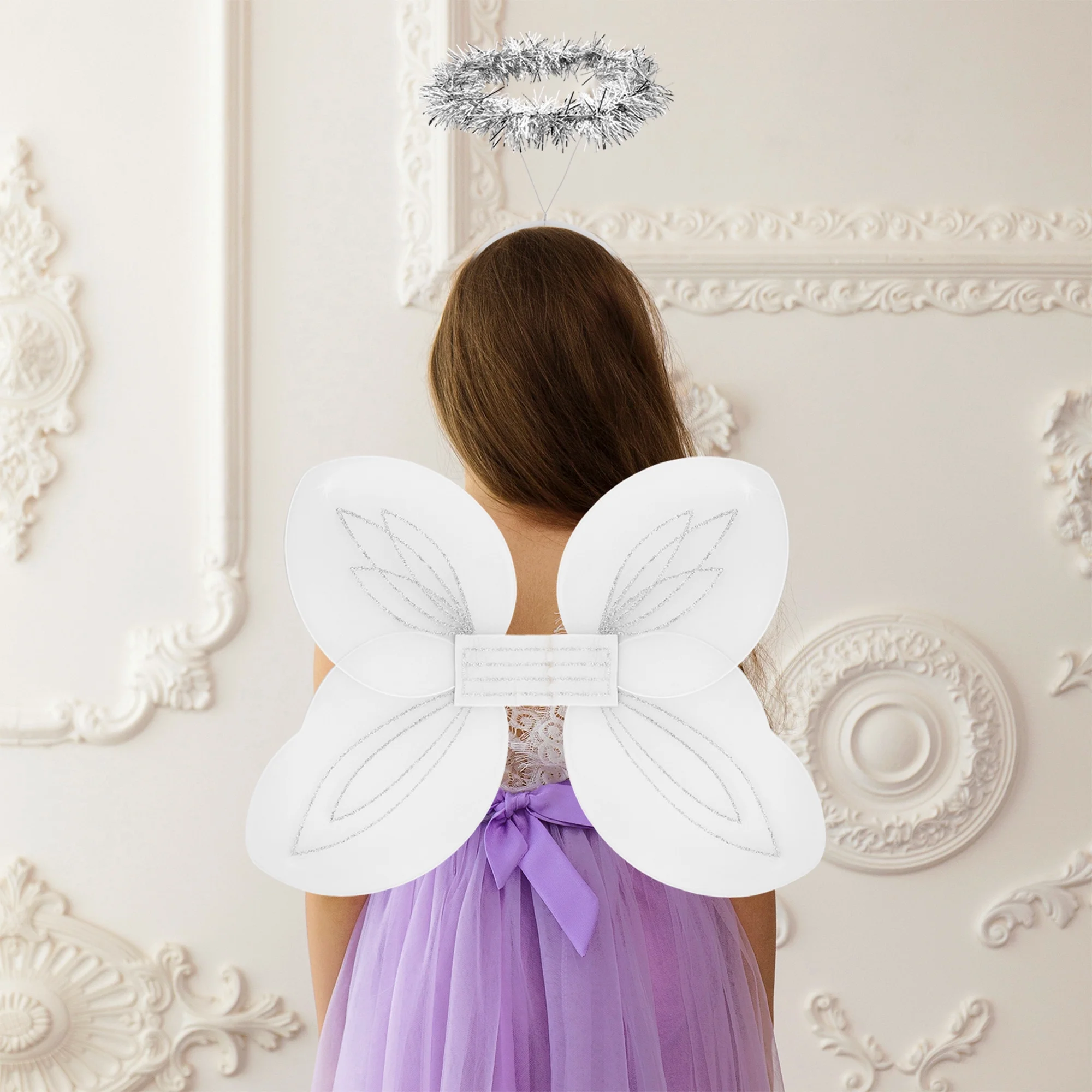 Darware Christmas Angel Wings and Halos Sets (6 Sets); Angel Dress Up Costumes for Pageants, Plays and Parties, White and Silver