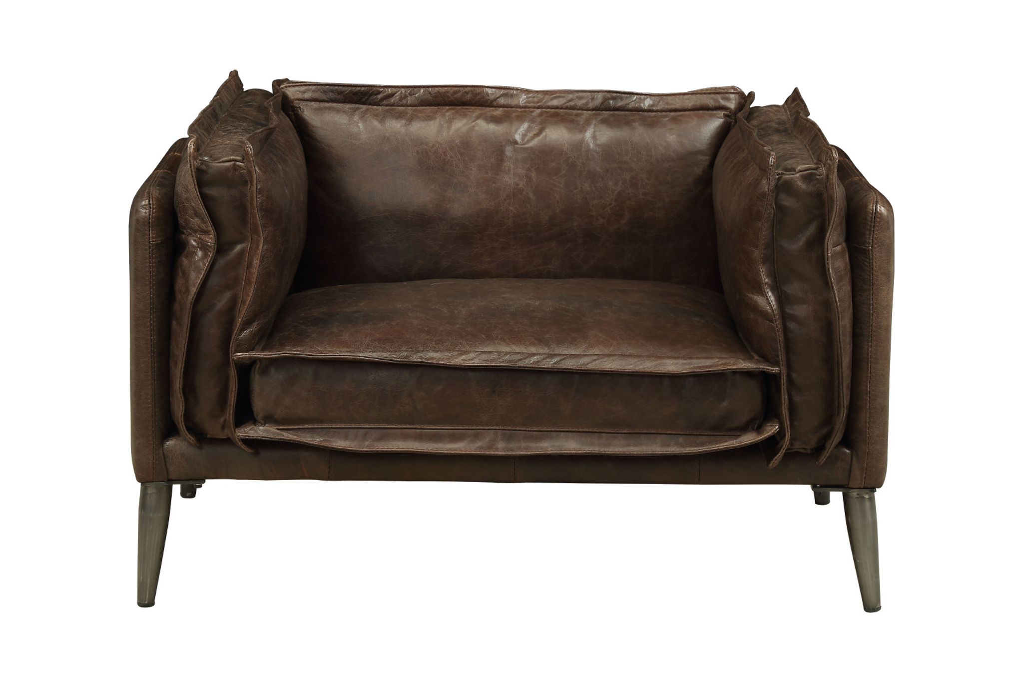 HomeRoots 515750 30 x 47 x 34 in. Distress Chocolate Top Grain Leather & Black Chair & A Half