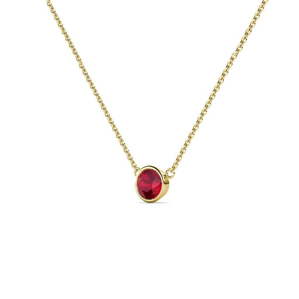 TriJewels Round Ruby 0.25 ct Bezel Set 4mm Womens Solitaire Pendant Necklace 14K Yellow Gold with 16 Inches Gold Chain