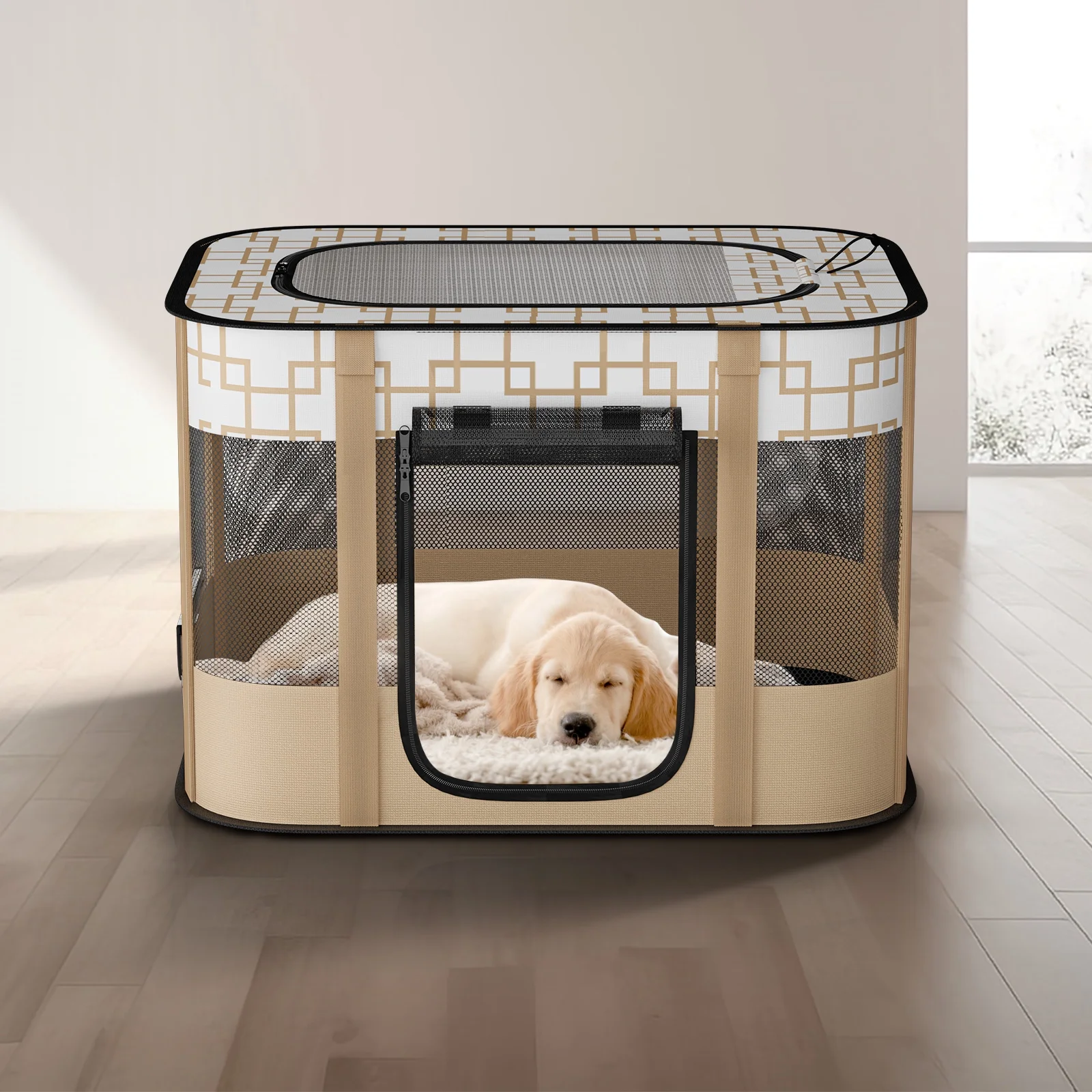 BEBANG Pet Playpen, Foldable Portable Dog Cat Playpens Exercise Kennel Tent, Removable Shade Cover, Indoor Outdoor Travel Camping Use(M)