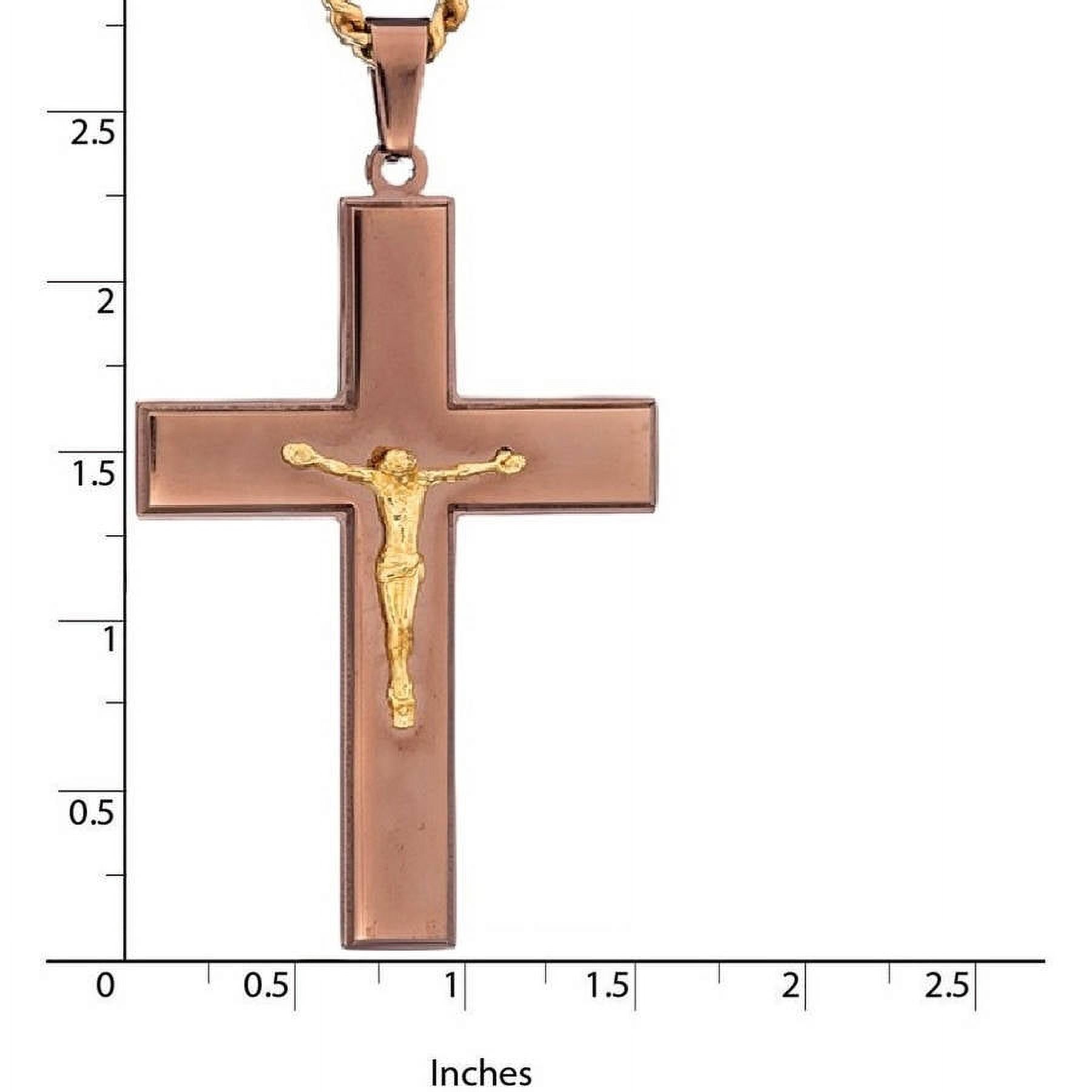 American Steel Jewelry Men's Stainless Steel Chocolate IP Brown-Tone Cross Crucifix with Gold-Tone Jesus, 24