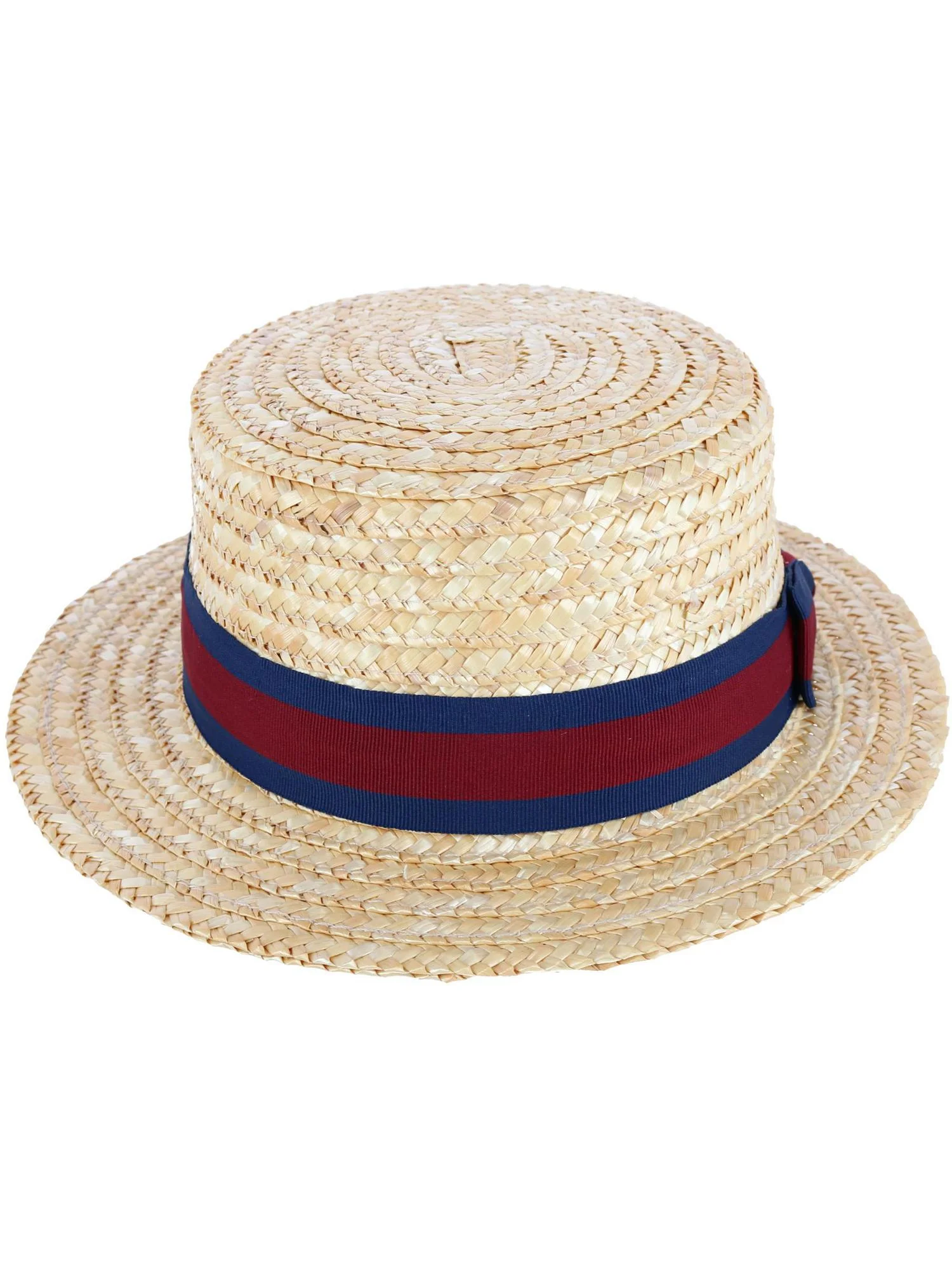 CTM Straw 2 Inch Brim Boater Hat with Navy Band and Elastic Sweatband