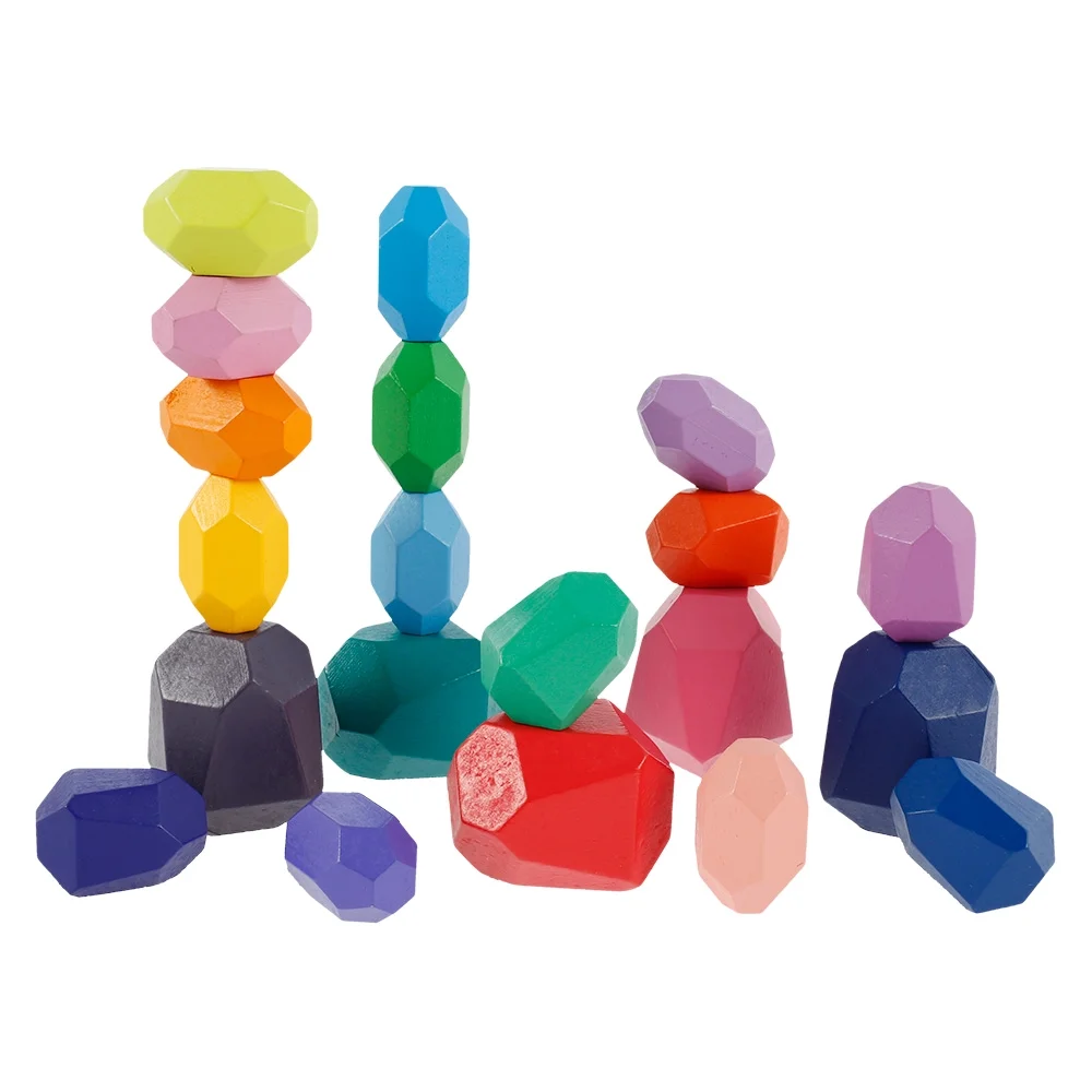 Toorise Kids Wooden Colored Balancing Stone Stacking Building Block Educational Creative Game Toy