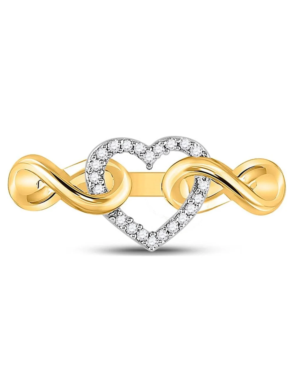 Diamond Princess 10kt Yellow Gold Womens Round Diamond Infinity Twist Heart Ring 1/10 Cttw