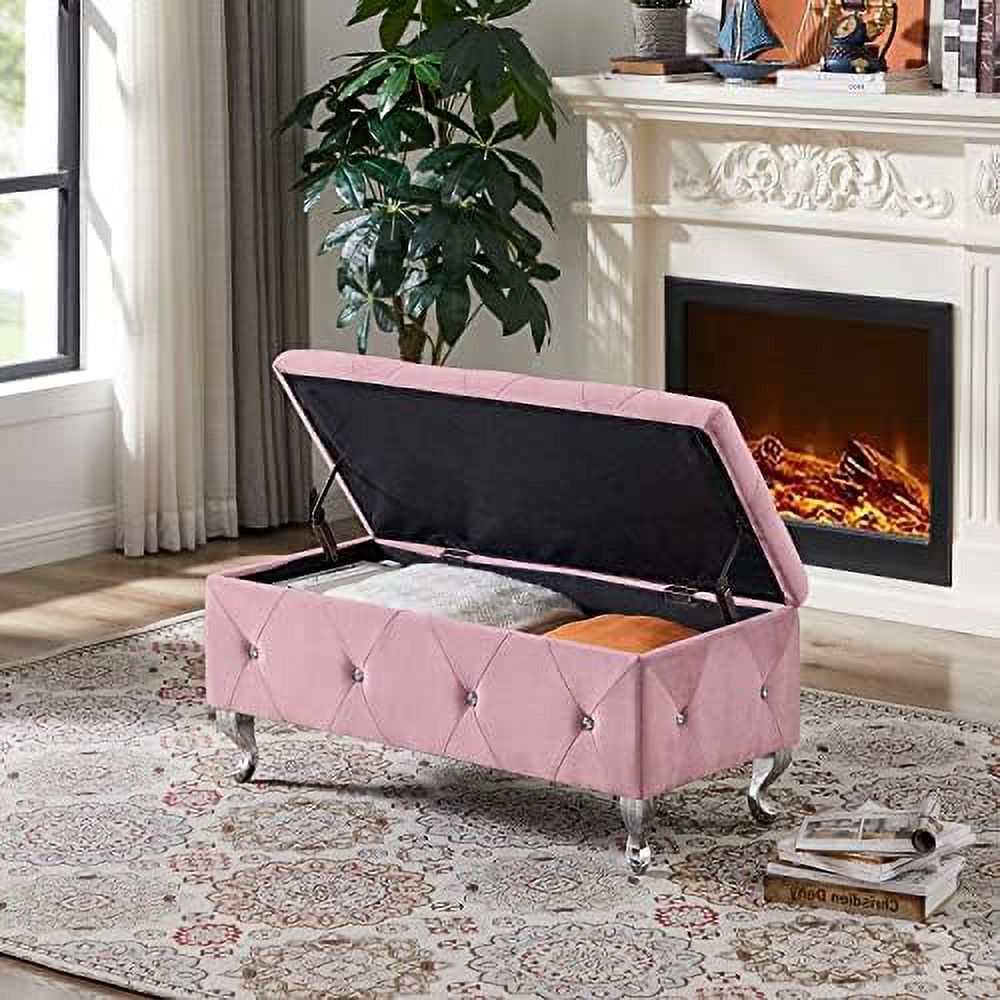 NLIBOOMLife Ottoman Bench  Velvet Upholstered Ottoman Flip Top Entryway Bench Seat with Safety Hinge   Chest with Padded Seat  Luxury Shoe Bed End Stool for Hallway Living Room Bedroom (P