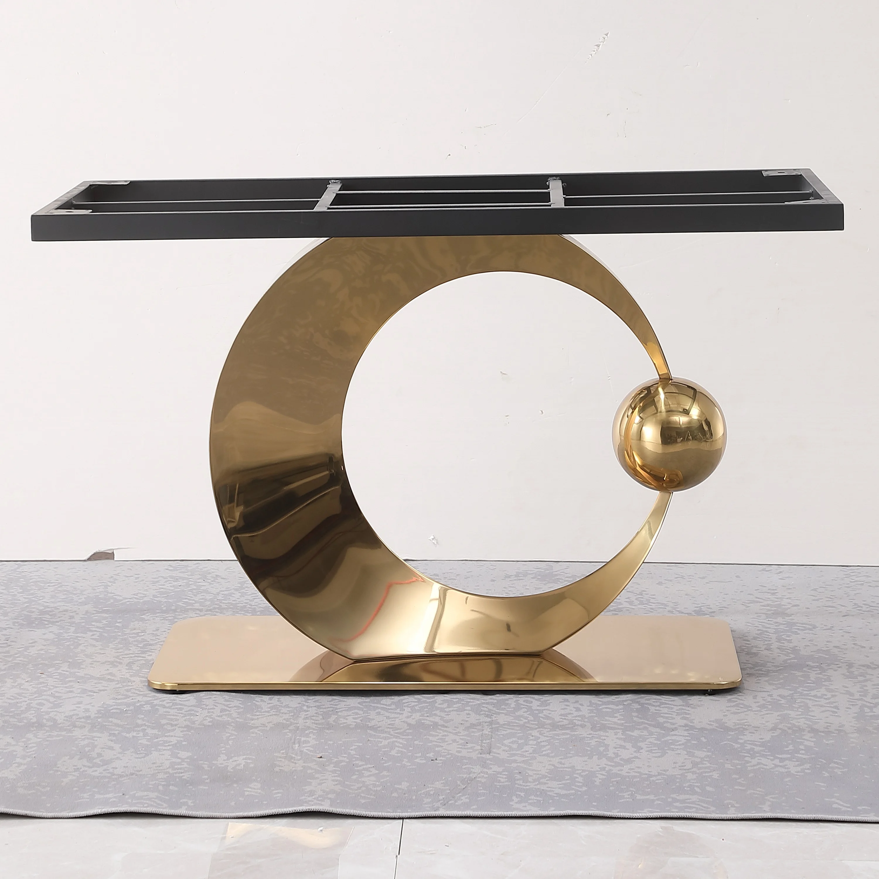 Leavader 71” White Sintered Stone Home Kitchen Dining Table Set for 6 People with Gold Moon-shaped Stainless Steel Base, No Chairs