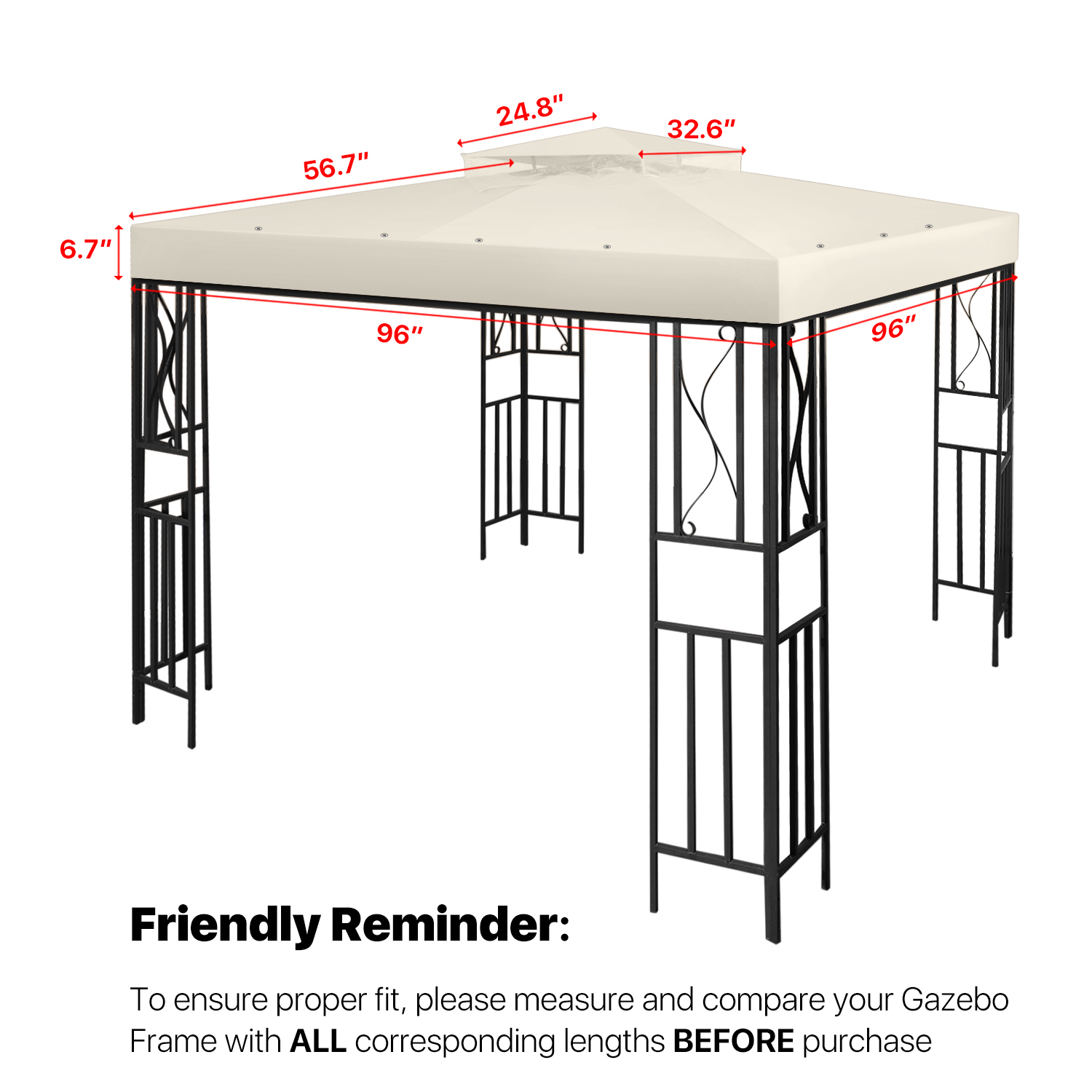 8 x 8 Feet Gazebo Canopy Top Replacement Cover (Ivory) - Dual Tier Up Tent Accessory with Plain Edge Polyester UV30 Protection Water Resistant for Outdoor Patio Backyard Garden Lawn Sun Shade