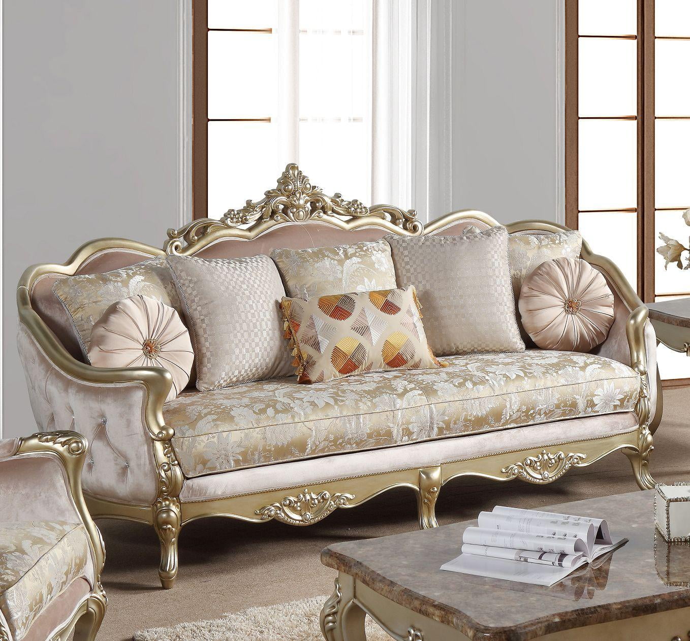 Champagne Finish Wood Sofa Set 3Pcs Traditional Cosmos Furniture Diana