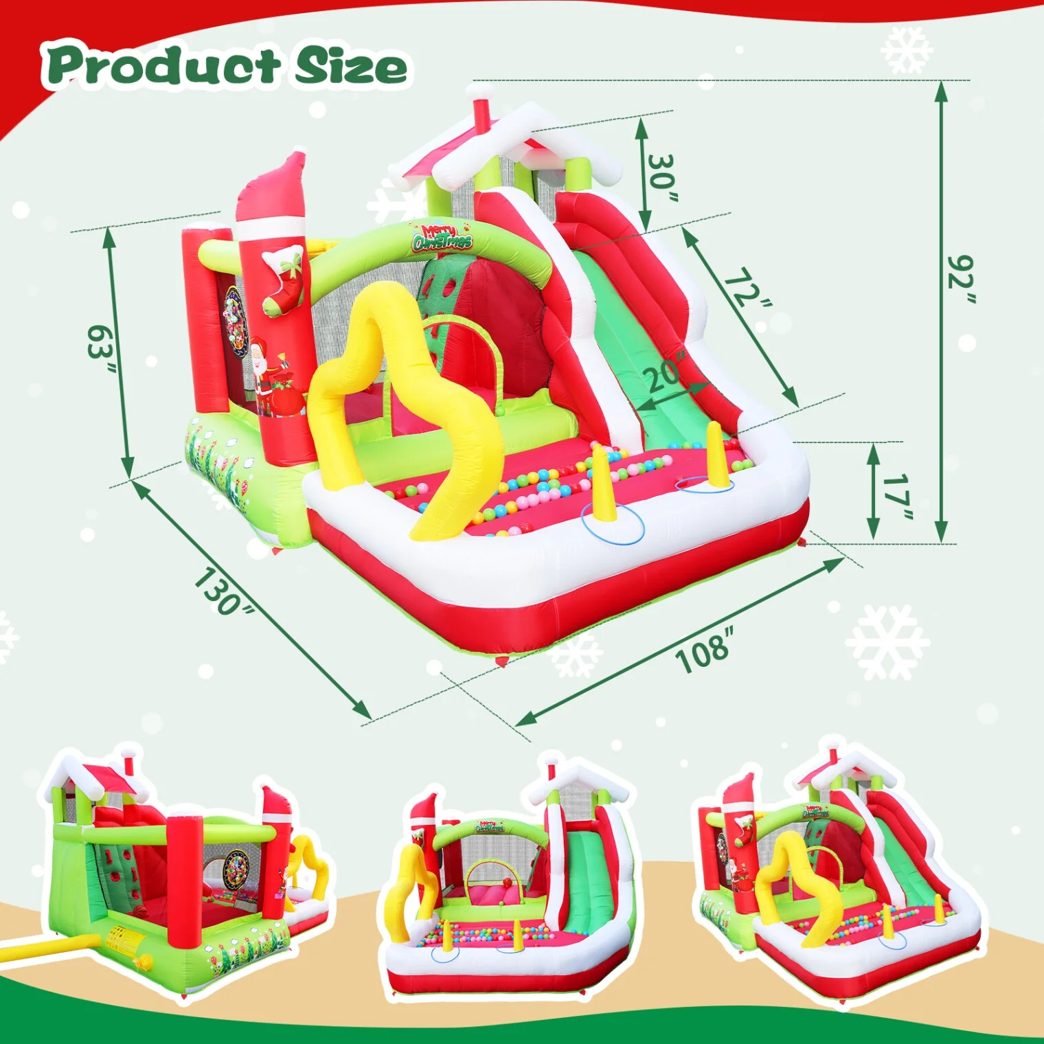 Inflatable Bounce House, Bounce House Complete Setup with Blower, Christmas Jump 'N Slide Inflatable Bouncer, Bouncy House for Kids Boy and Girls