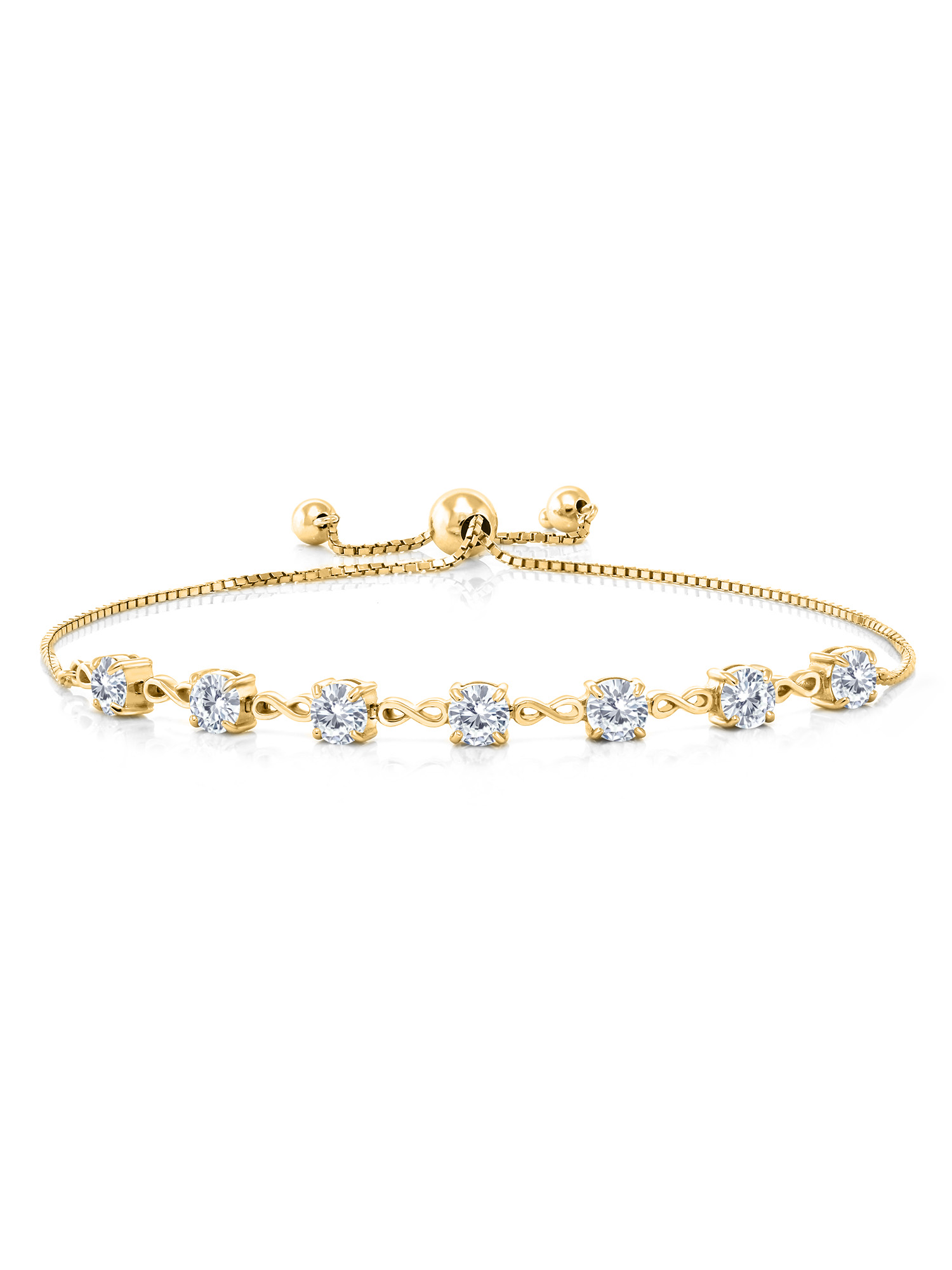 Gem Stone King 18K Yellow Gold Plated Silver White Moissanite Infinity Links Bracelet For Women (2.31 Cttw, Round 4.5MM, Fully Adjustable Up to 9 inch)