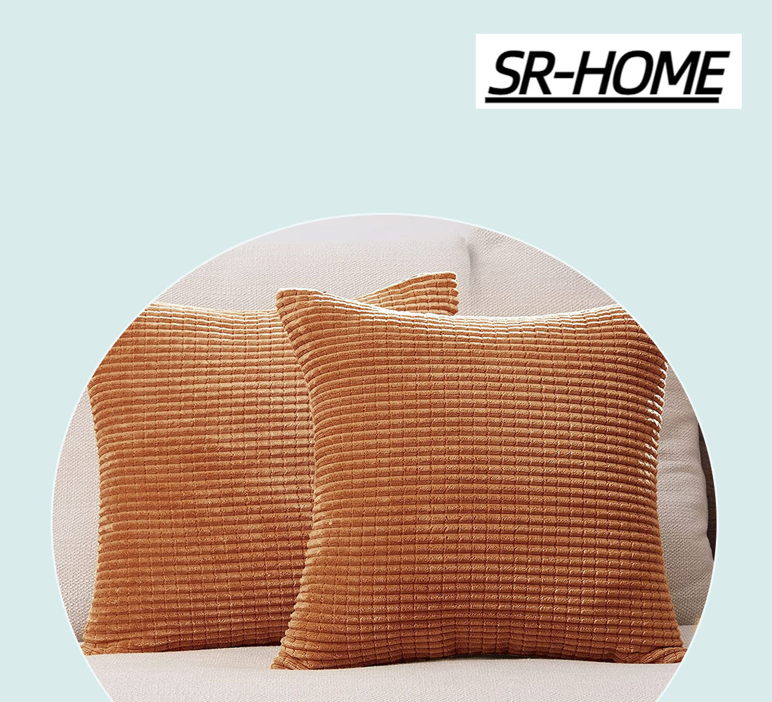 Decorations for Home Pillow Covers Cushion Pack of 2, Corduroy Square Decorative Cushion Cover with Stripes Pattern Cases for Sofa Bedroom Couch