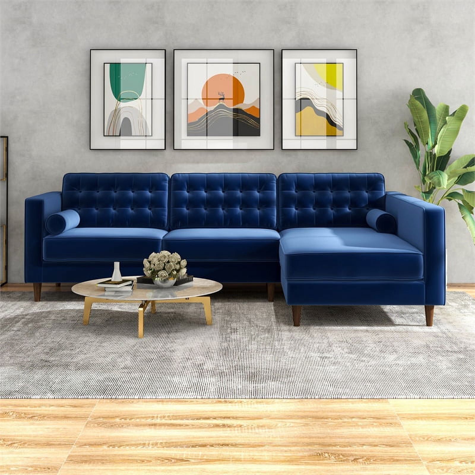 Owen Navy Blue Velvet Modern Living Room Corner Sectional Couch