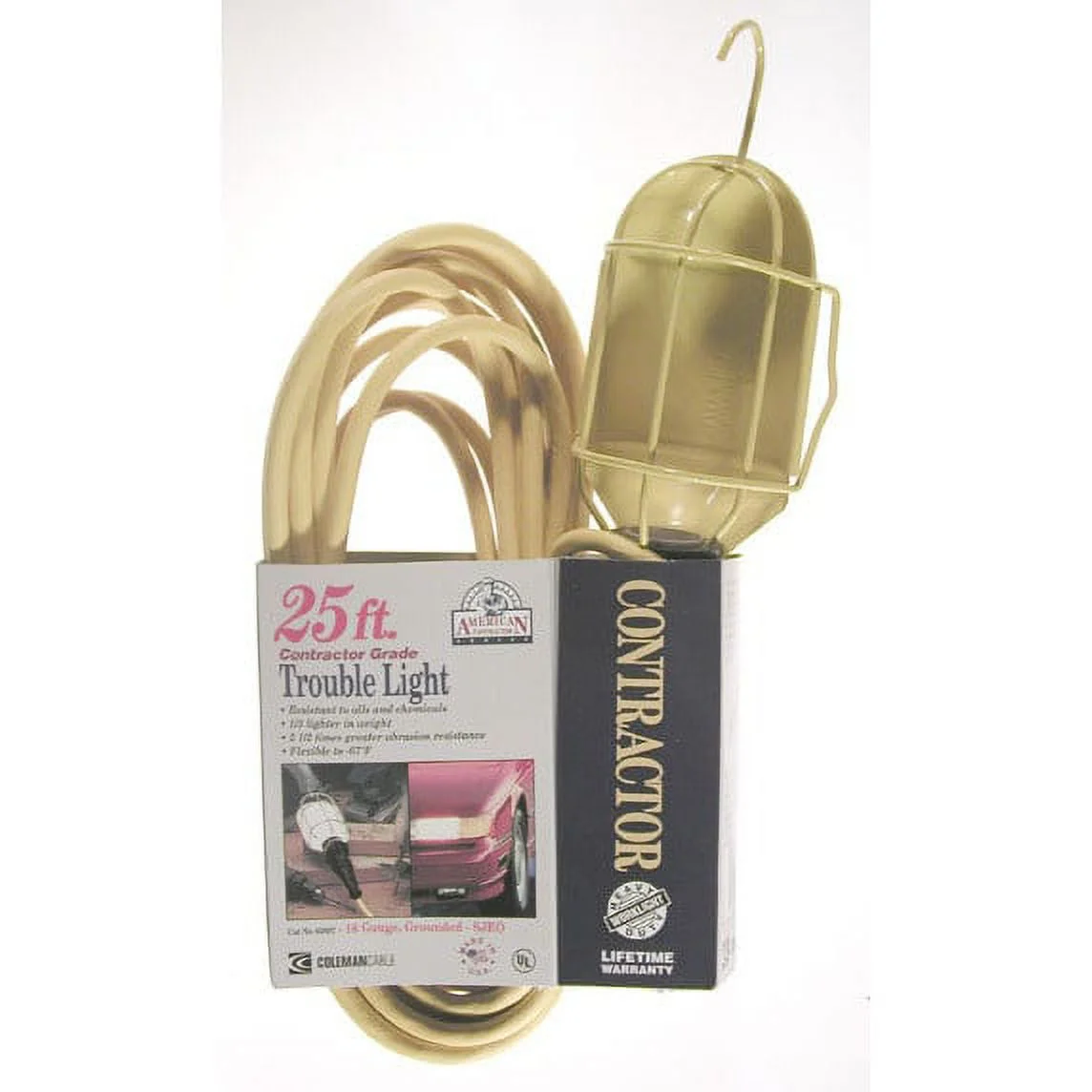 Coleman Cable 58978802 16/3 25' Yellow Contractor Grade Trouble Light