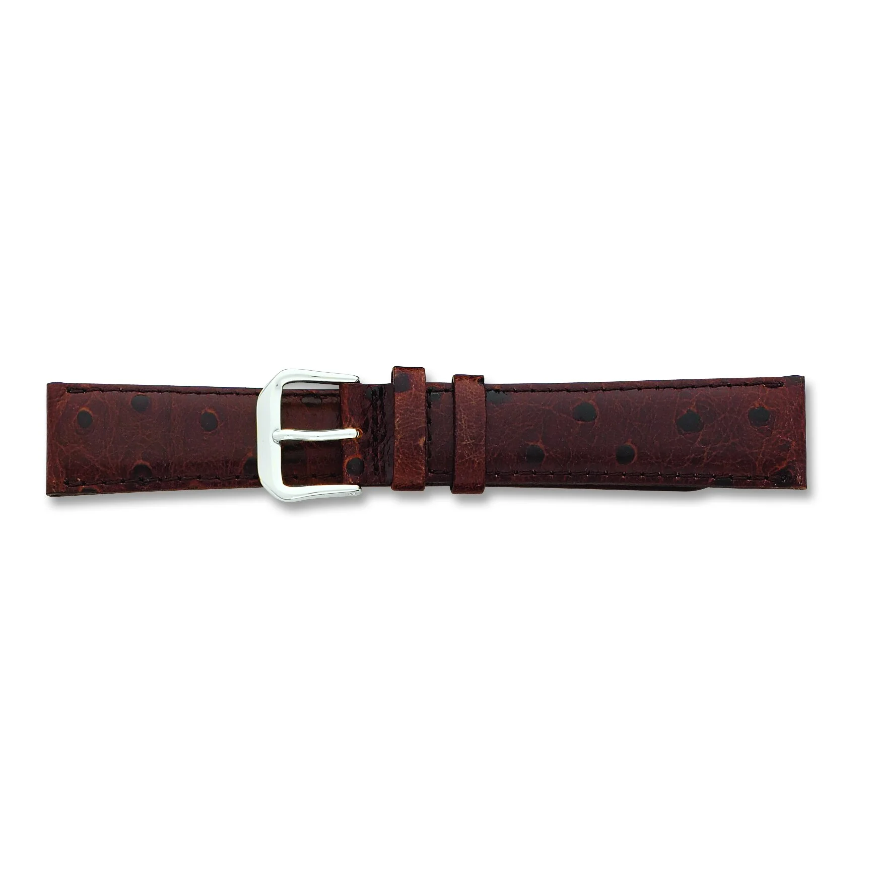 De Beer Brown Ostrich Grain Leather Watch Band 19Mm Silver Color